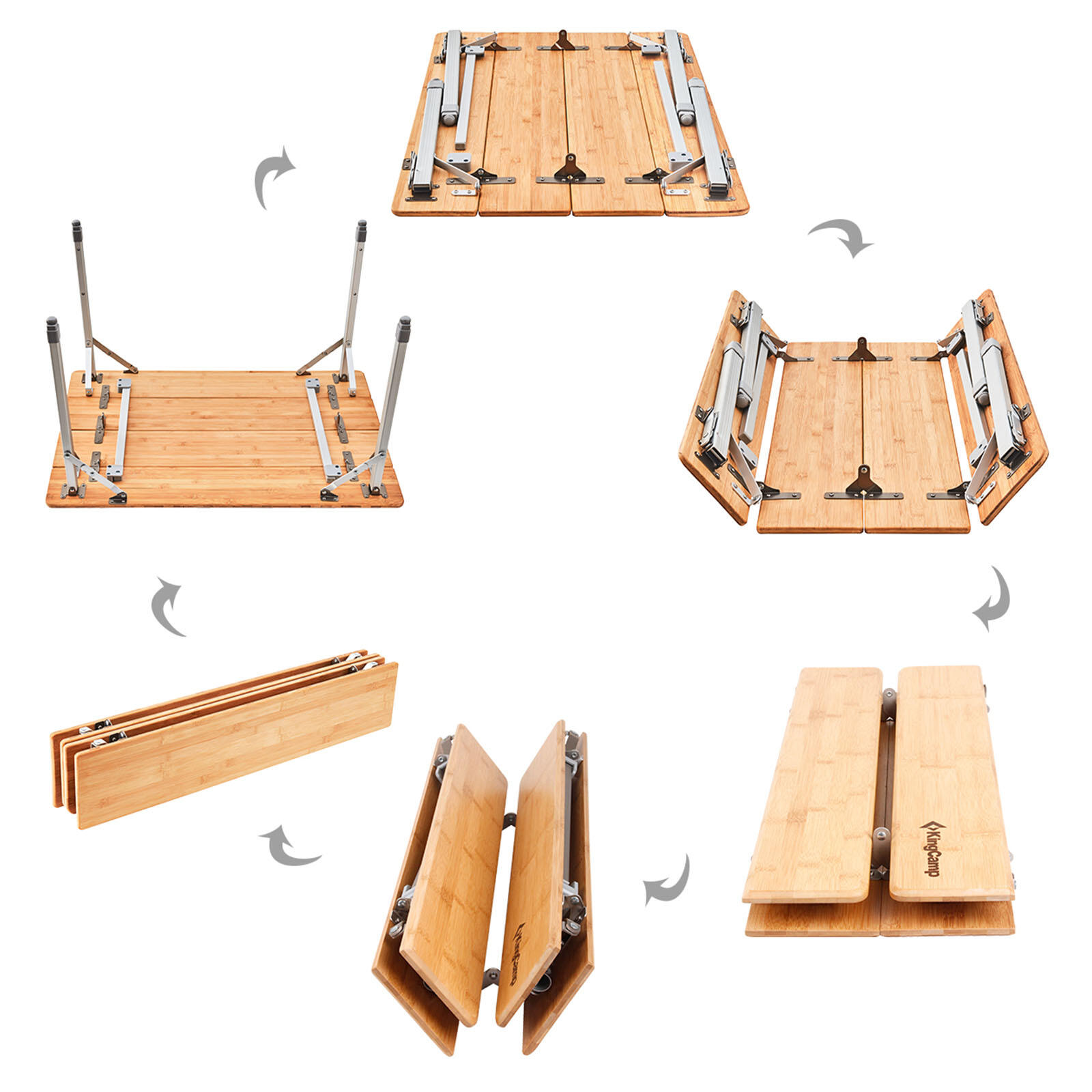 Campingtafel Bamboe Campingvouwtafel Vouwtafel alu Hout 3Hoogtes Verstelbaar 5/6