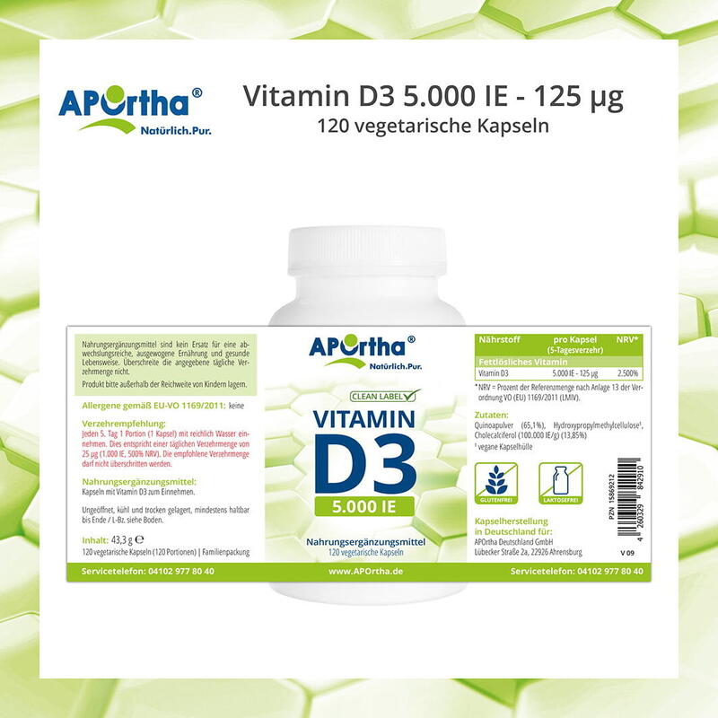 Vitamin D3 5.000 IE  - 120 vegetarische Kapseln