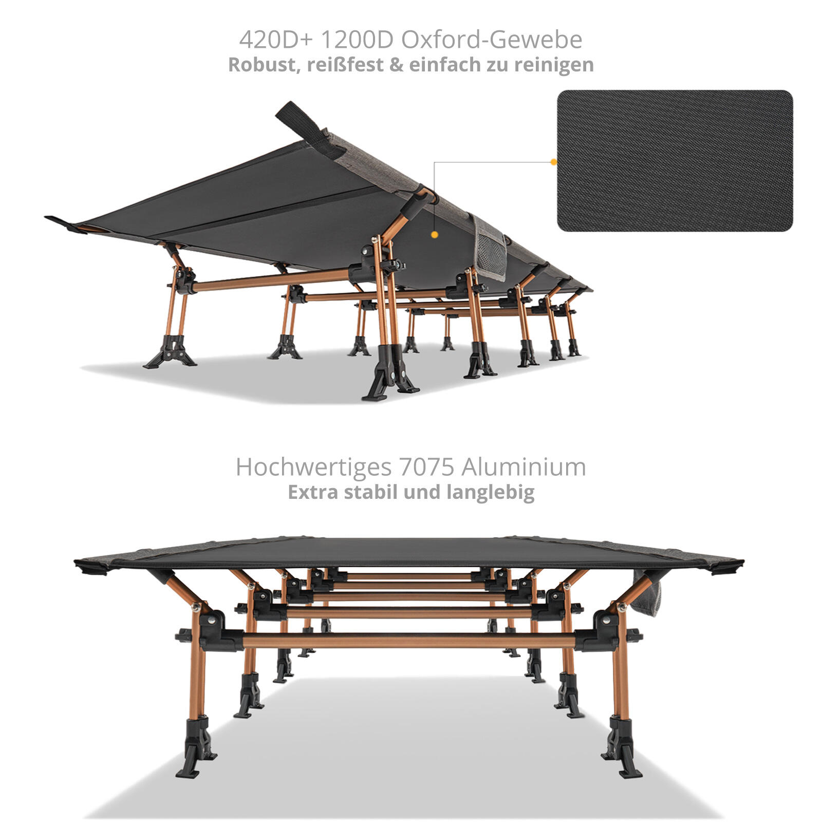 Cama camping aluminio XL exterior click plegable tumbona 30cm altura 250 kg 6/7