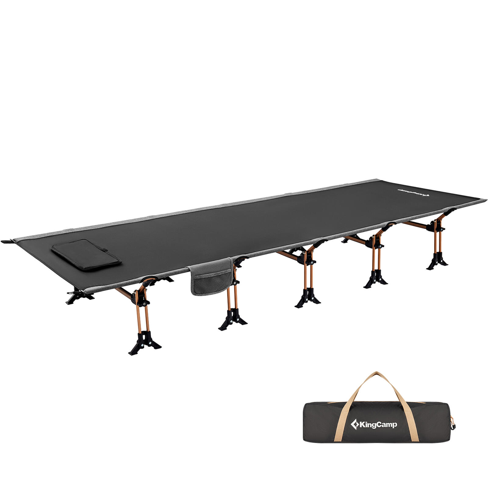 Kingcamp - Lit De Camp En Aluminium Xl Outdoor Pliant Camping Chaise Longue 30cm Haut 250kg - Lit De Camps - Noir - Taille Unique - Decathlon