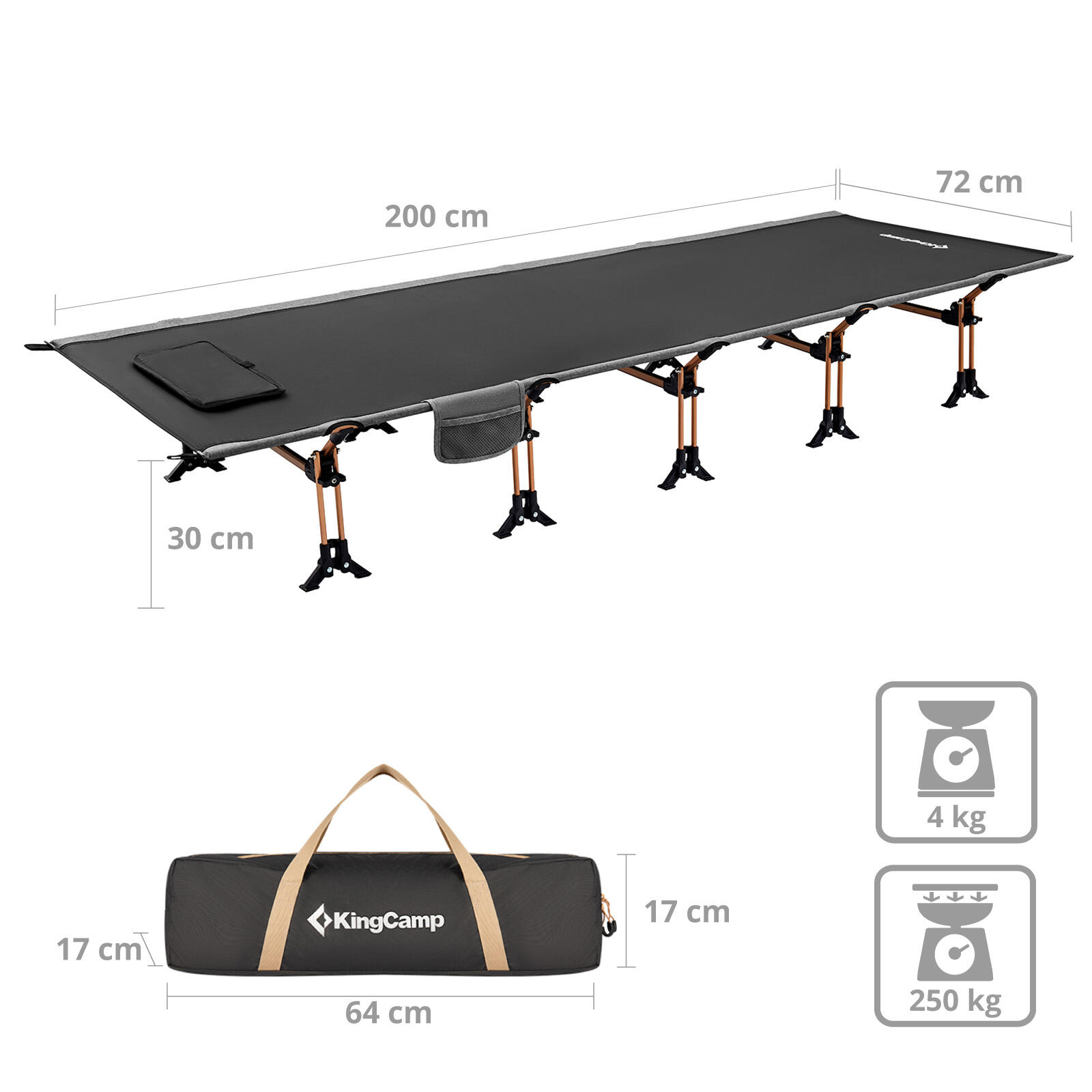 Cama camping aluminio XL exterior click plegable tumbona 30cm altura 250 kg 2/7