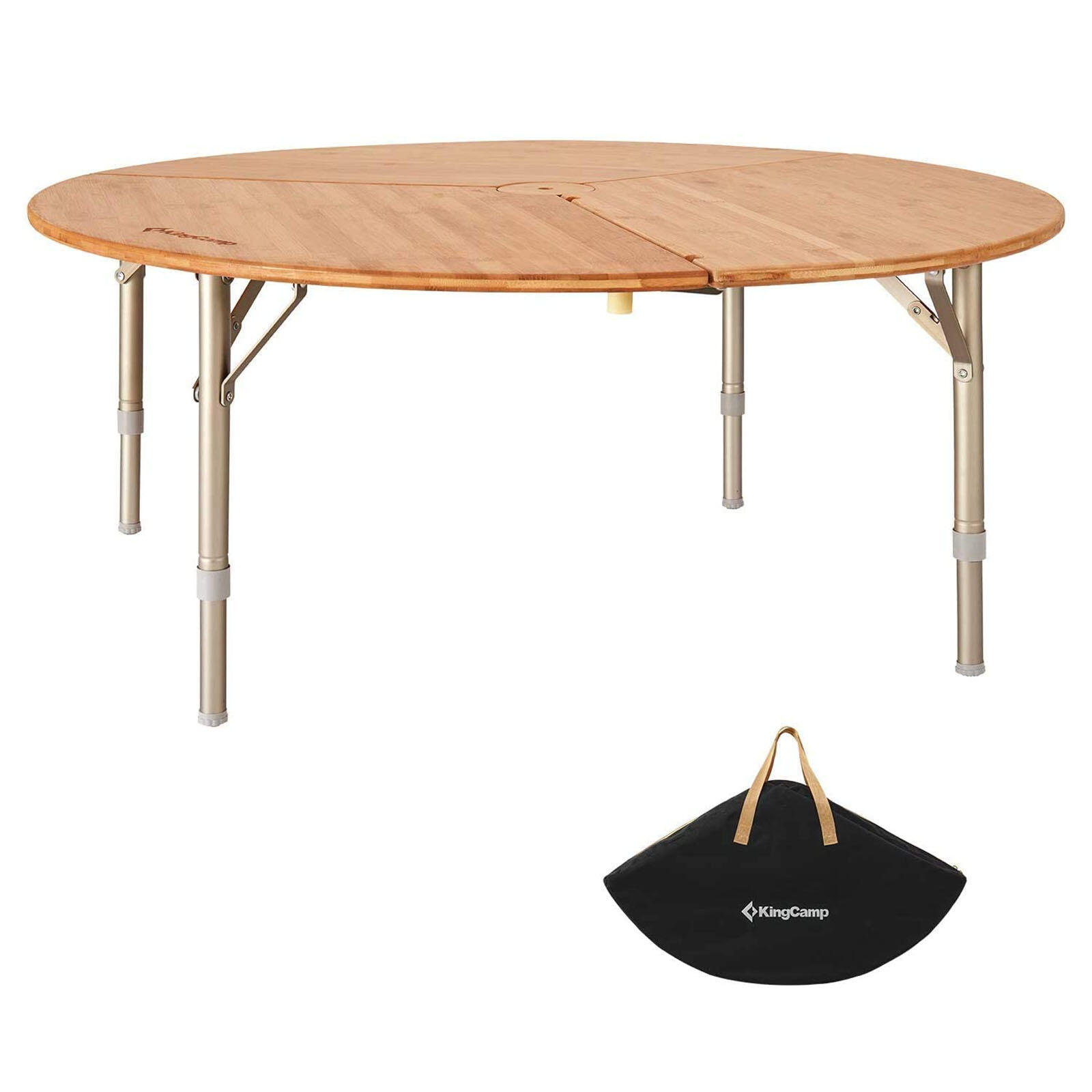Kingcamp - Table De Camping En Bambou Pliante Ronde Bois D'Aluminium Hauteur Réglable - Table De Camping - Gris|marron - Taille Unique - Decathlon