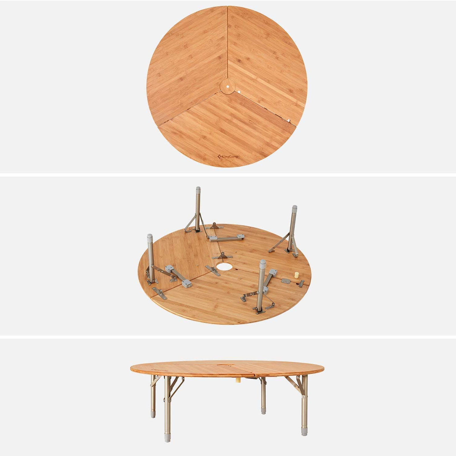 Tavolo da Campeggio Bambù pieghevole rotondo Alluminio Legno Altezza regolabile 4/7