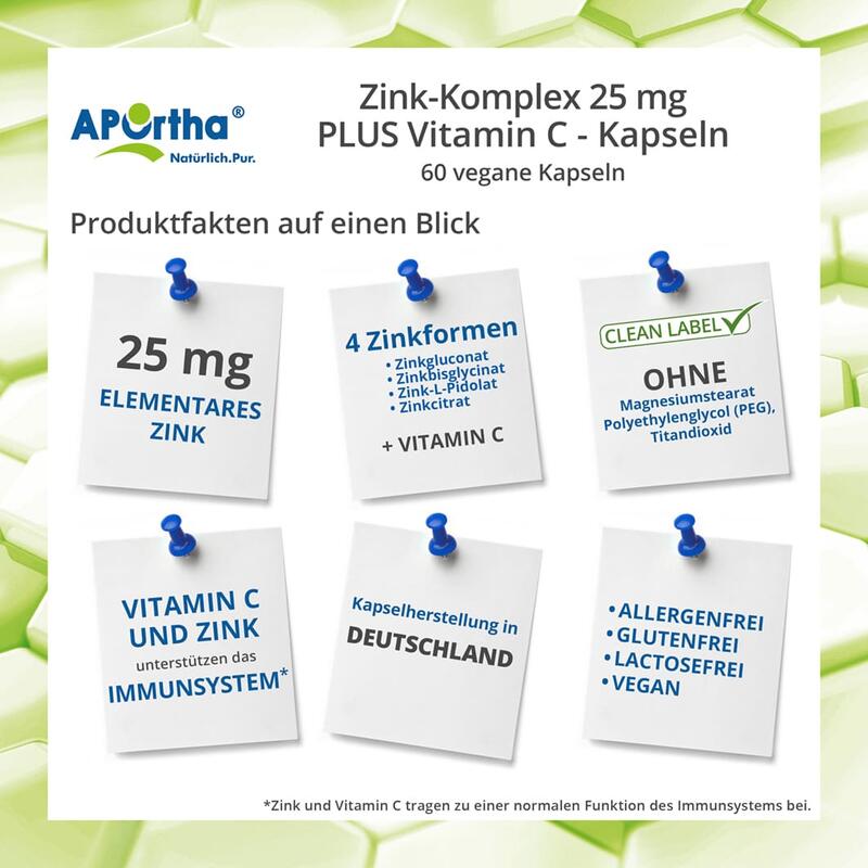 Zink-Komplex + Vitamin C - 25 mg Zink - 60 vegane Kapseln