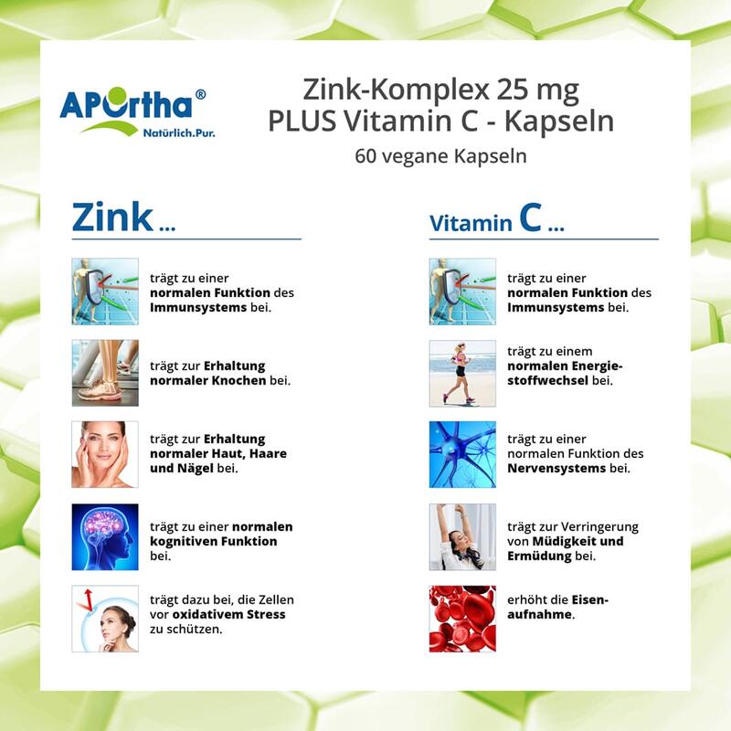 Zink-Komplex + Vitamin C - 25 mg Zink - 60 vegane Kapseln
