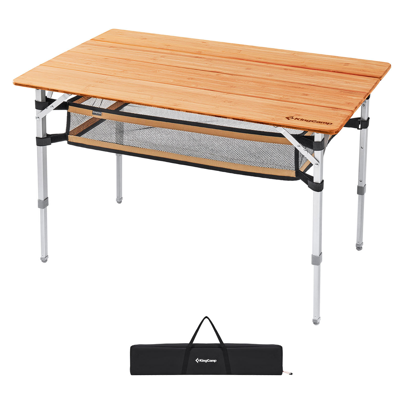 KINGCAMP Campingtafel Bamboe Campingvouwtafel Vouwtafel alu Hout 3Hoogtes Verstelbaar