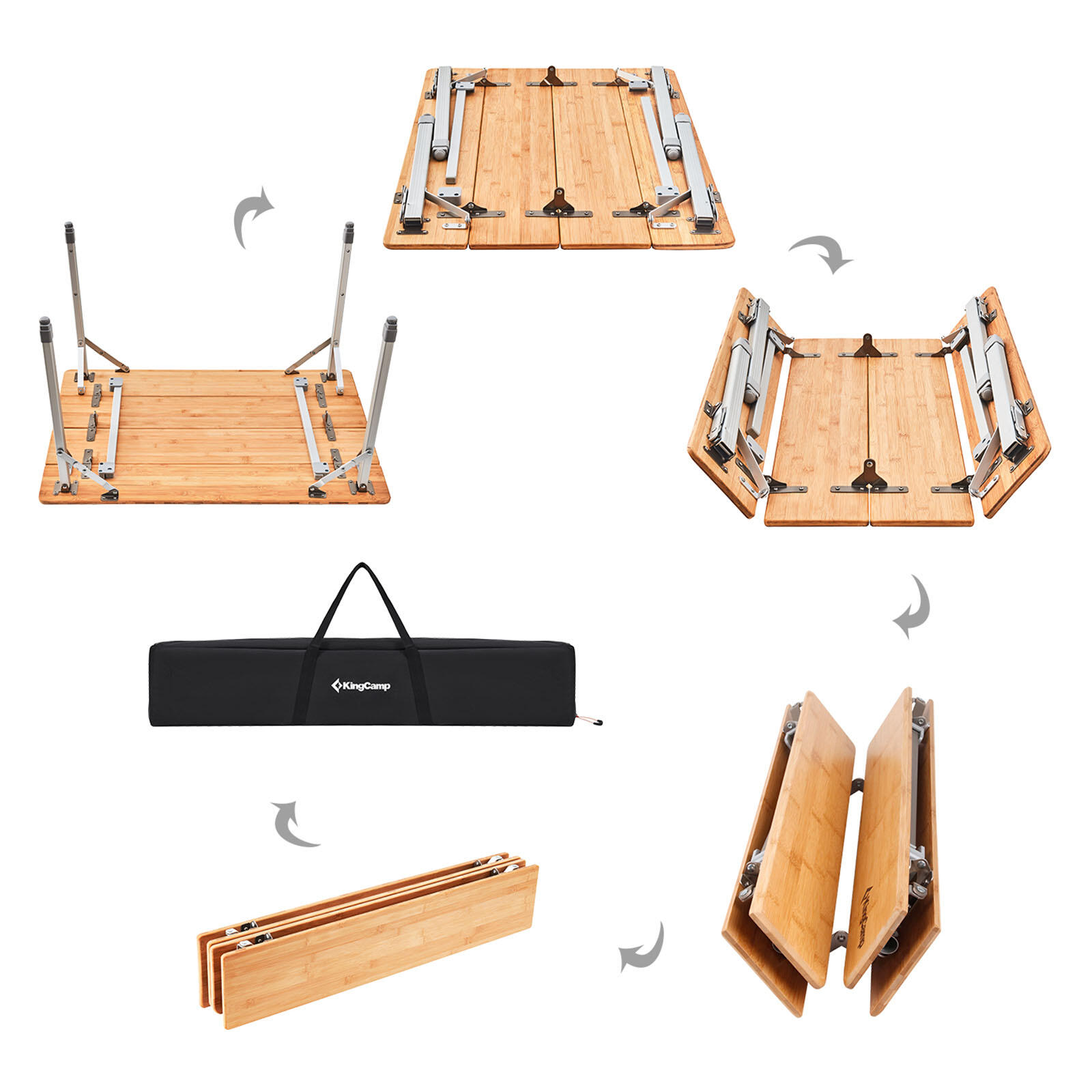 Tavolo da Campeggio Bambù pieghevole Alluminio Legno 3Altezze Regolabili 3/7