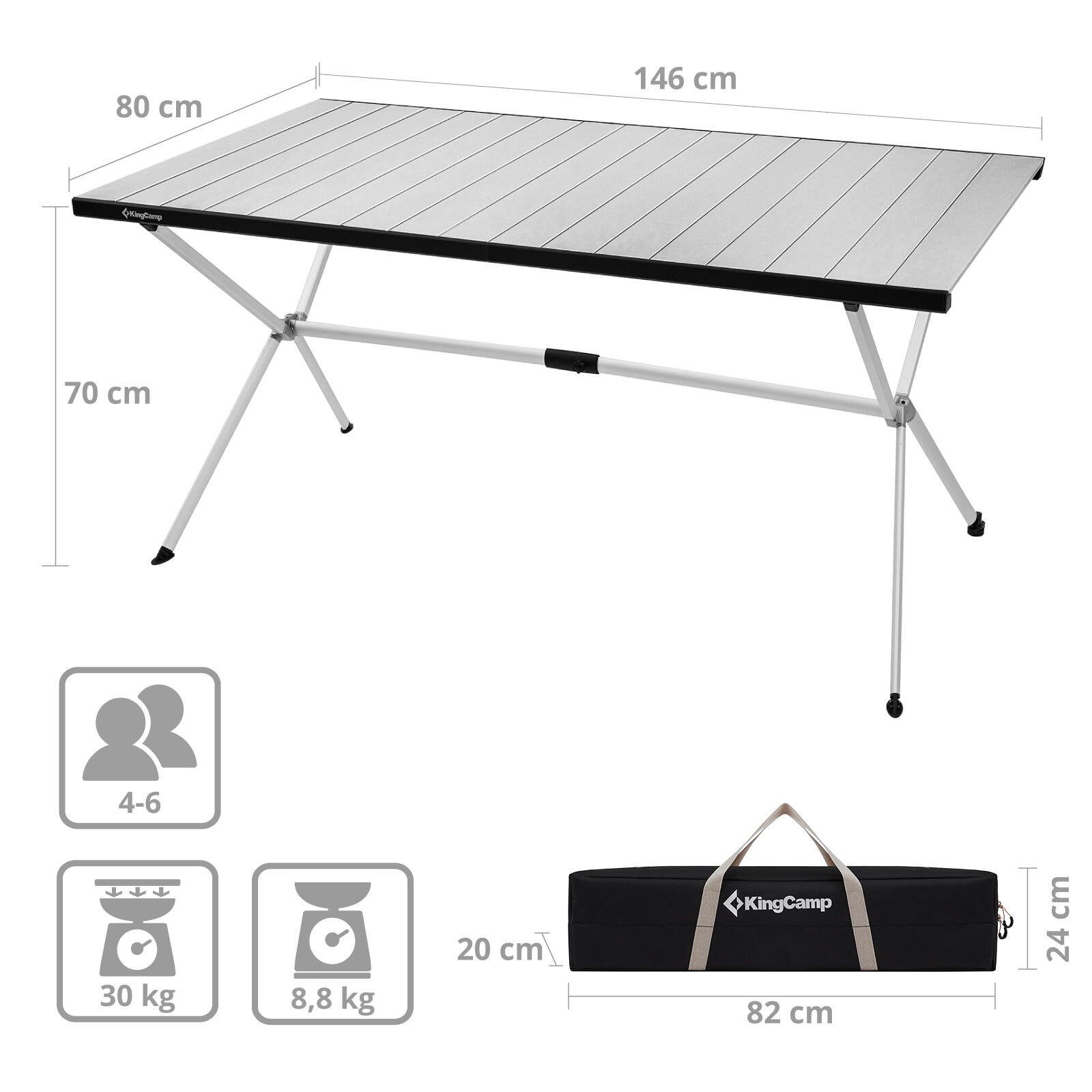 Mojawo 3-delige campingmeubelset, aluminium, camping, L70 x