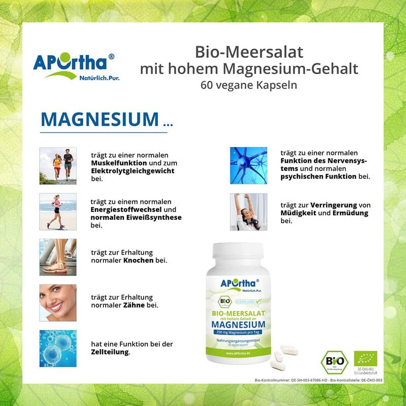 Bio-Meersalat mit einem hohem Gehalt an Magnesium - 60 vegane Kapseln