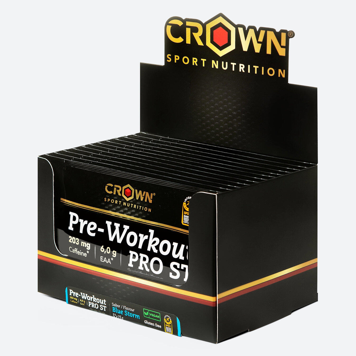 Caixa de 12 saquetas de pré-treino 'Pre-Workout ST' de 15 g Blue Storm