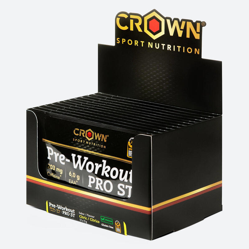 Caixa de 12 saquetas de pré-treino 'Pre-Workout ST' de 15 g Citrus
