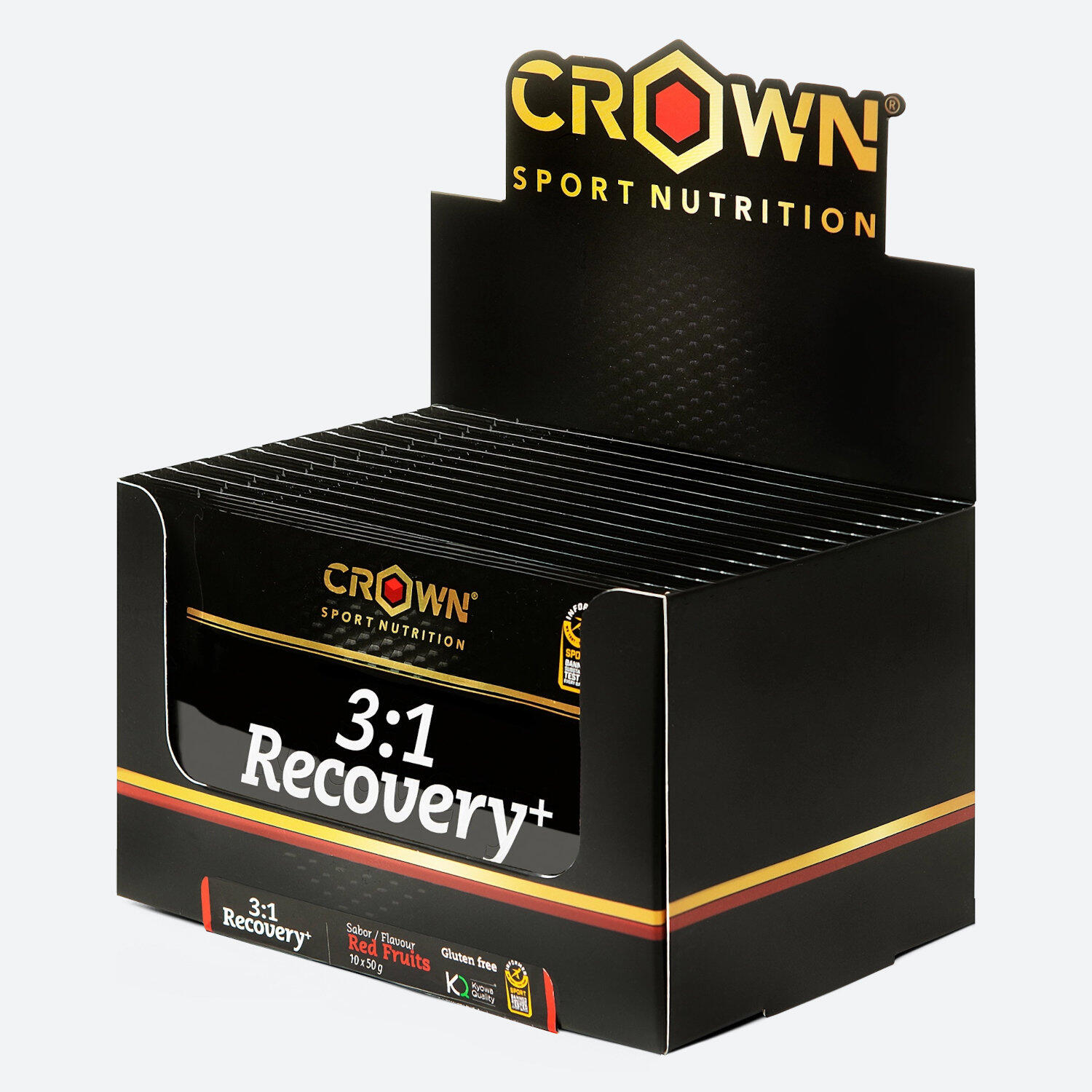 CROWN SPORT NUTRITION Caixa com 10 saquetas de soro de leite 'Recovery+' Frutas Vermelhas