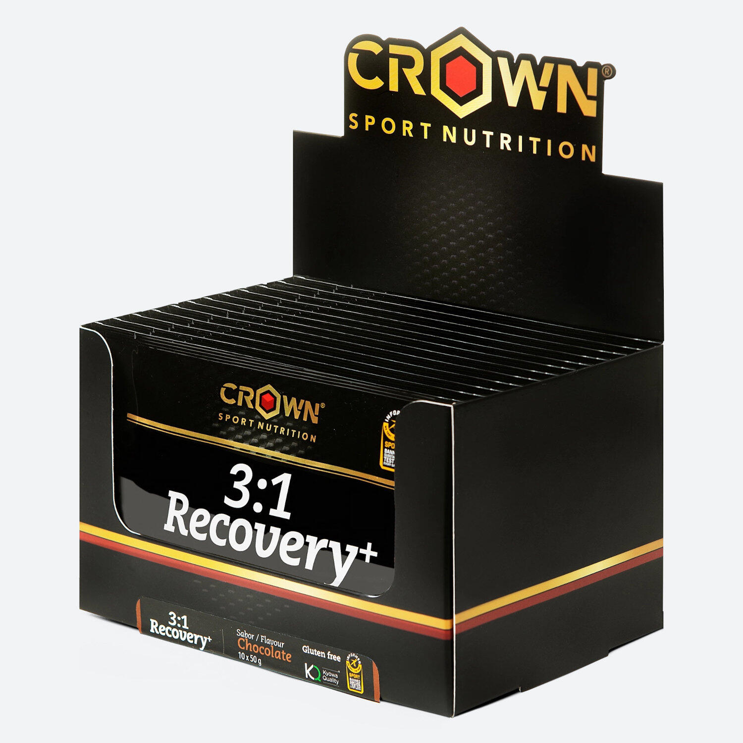 CROWN SPORT NUTRITION Caixa com 10 saquetas de soro de leite 'Recovery+' Chocolate