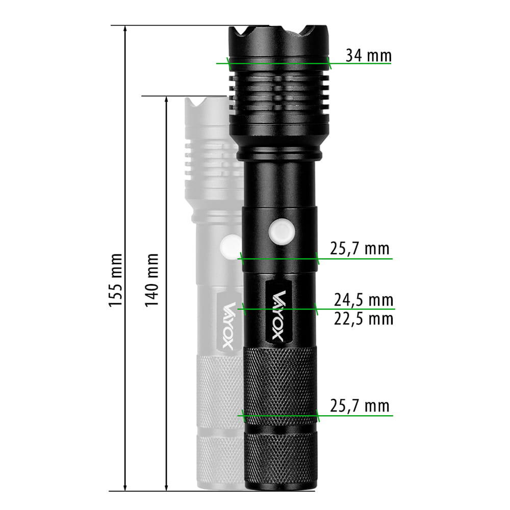 Vayox VA0116 oplaadbare tactische zaklamp 800lm USB-C 6/7