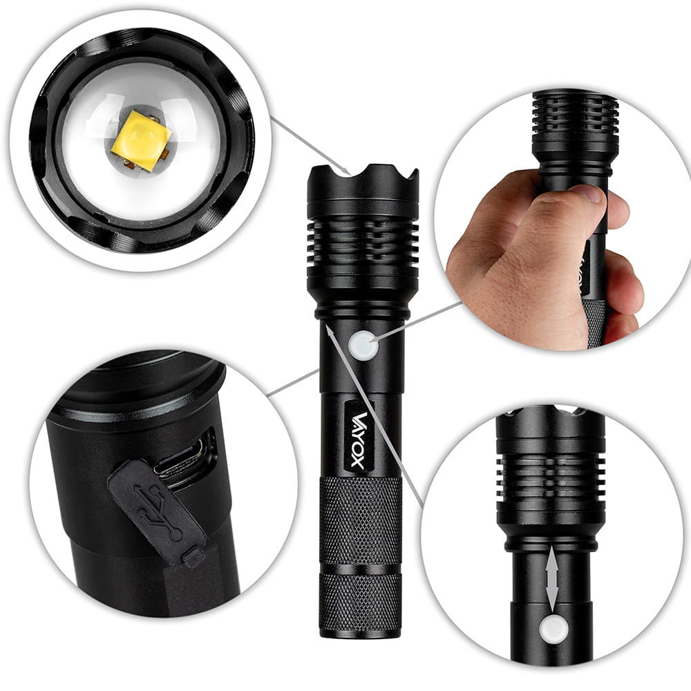 Vayox VA0116 oplaadbare tactische zaklamp 800lm USB-C 3/7