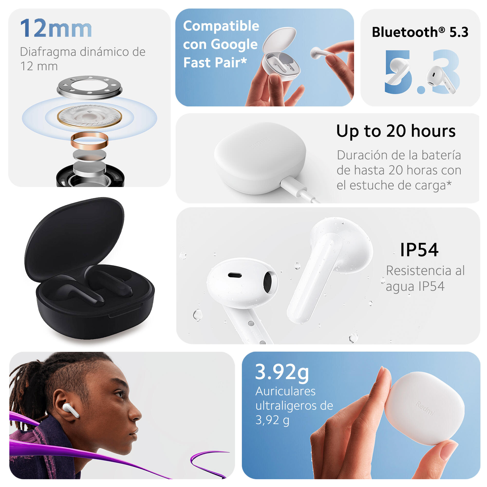Casques avec Microphone Xiaomi Redmi Buds 4 Lite Noir 2/7
