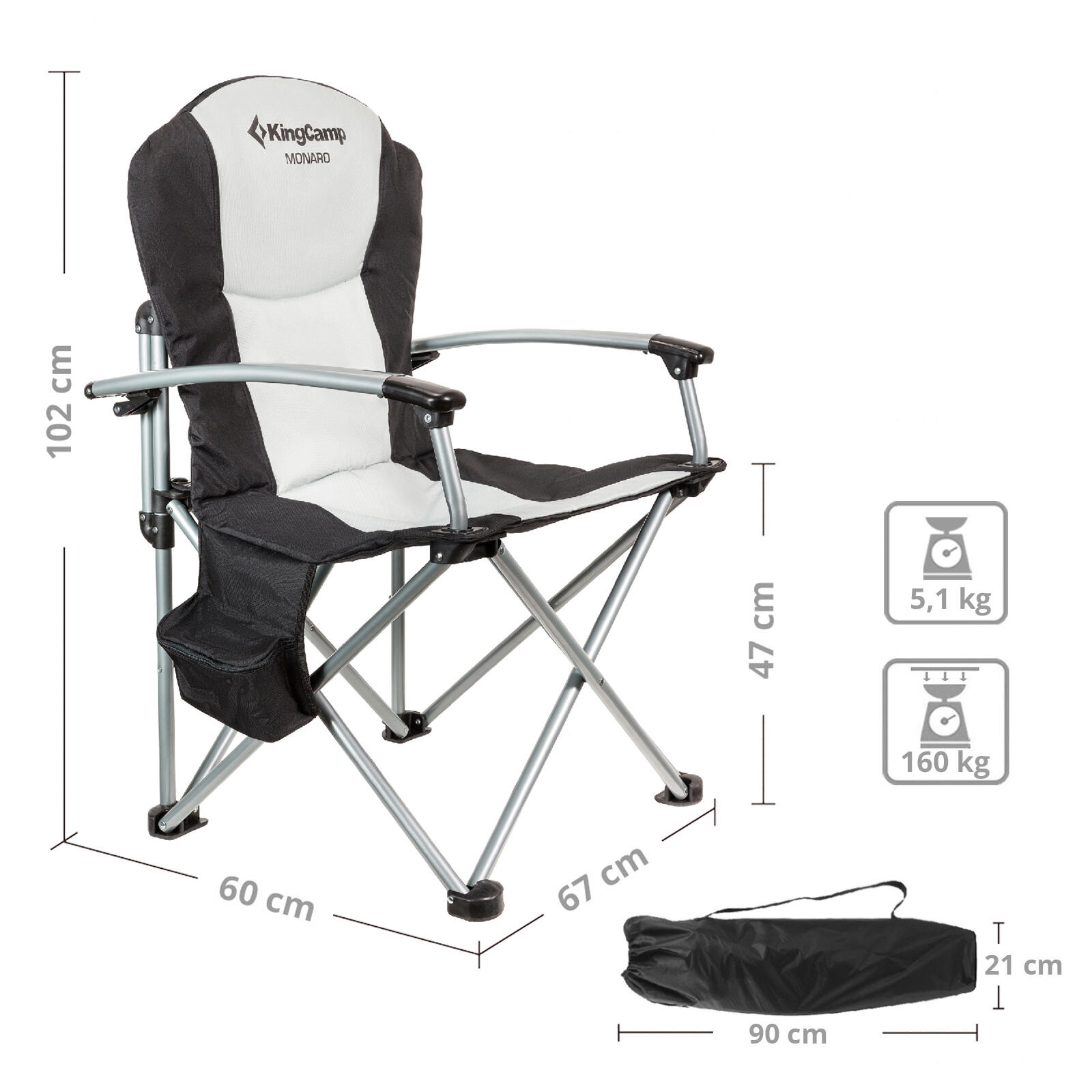 Sedia da Campeggio pieghevole con schienale alto pesca borsa fredda 160kg 2/5