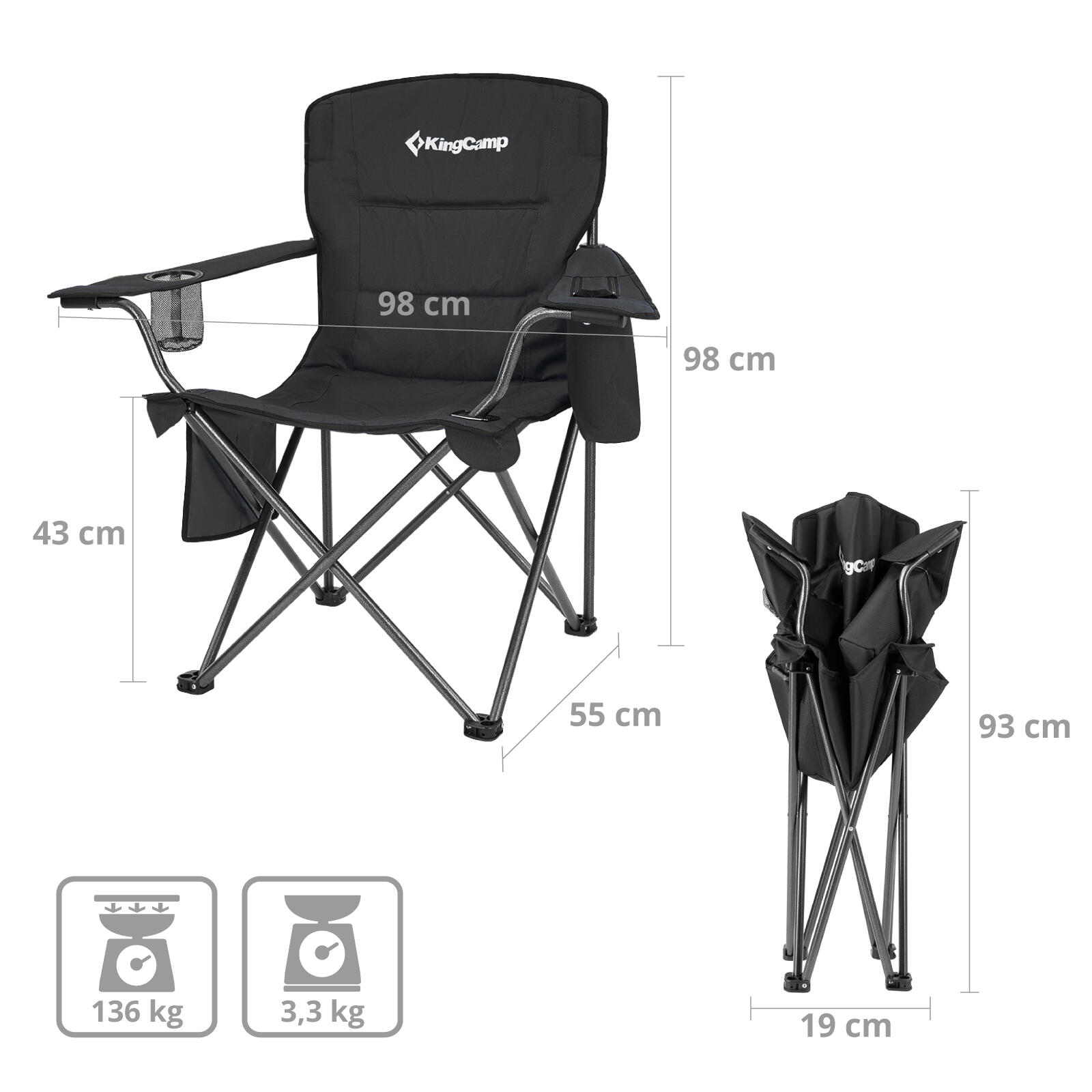 Sedia da Campeggio Oakdale pieghevole XL spiaggia Acciaio leggero 136kg 2/5