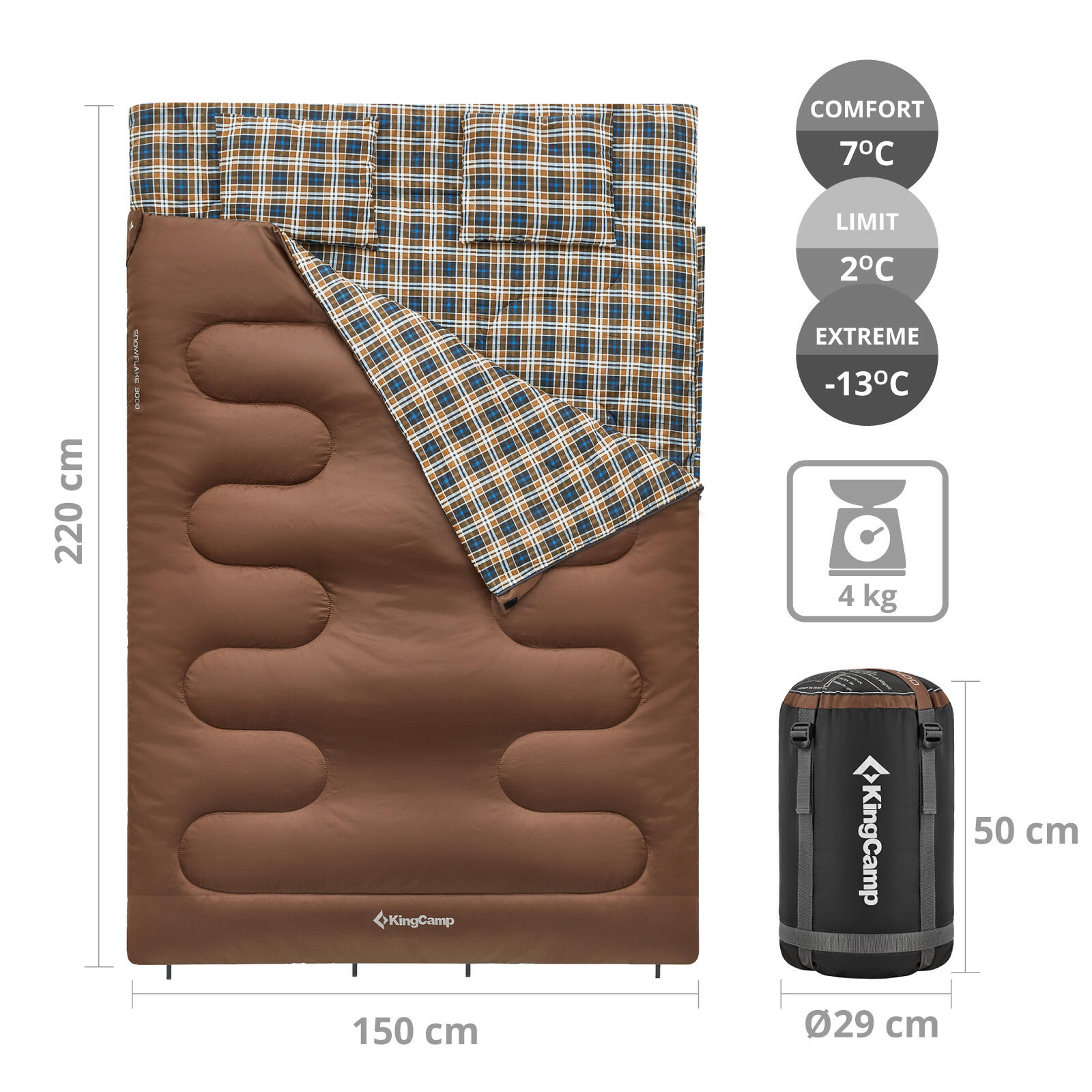 Coperta sacco a pelo Snowflake 300D 2 persone doppio lungo +7°C 2/7