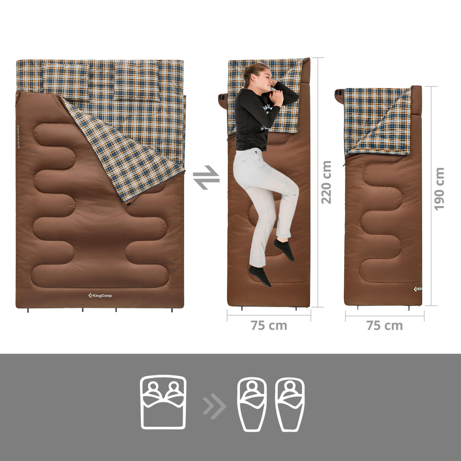 Coperta sacco a pelo Snowflake 300D 2 persone doppio lungo +7°C 3/7