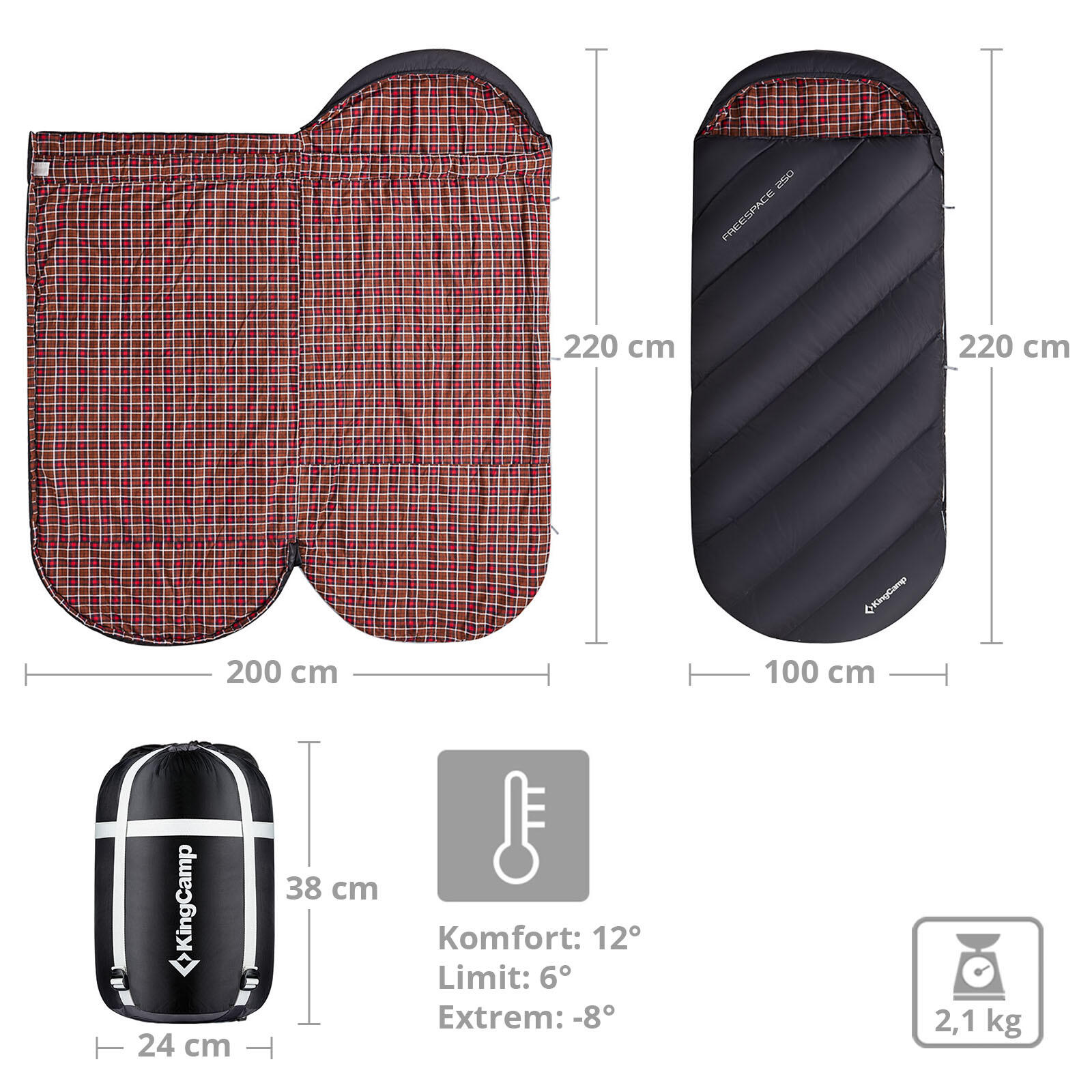 Manta saco de dormir Freespace 250 invierno algodón ancho 12°C 2/6