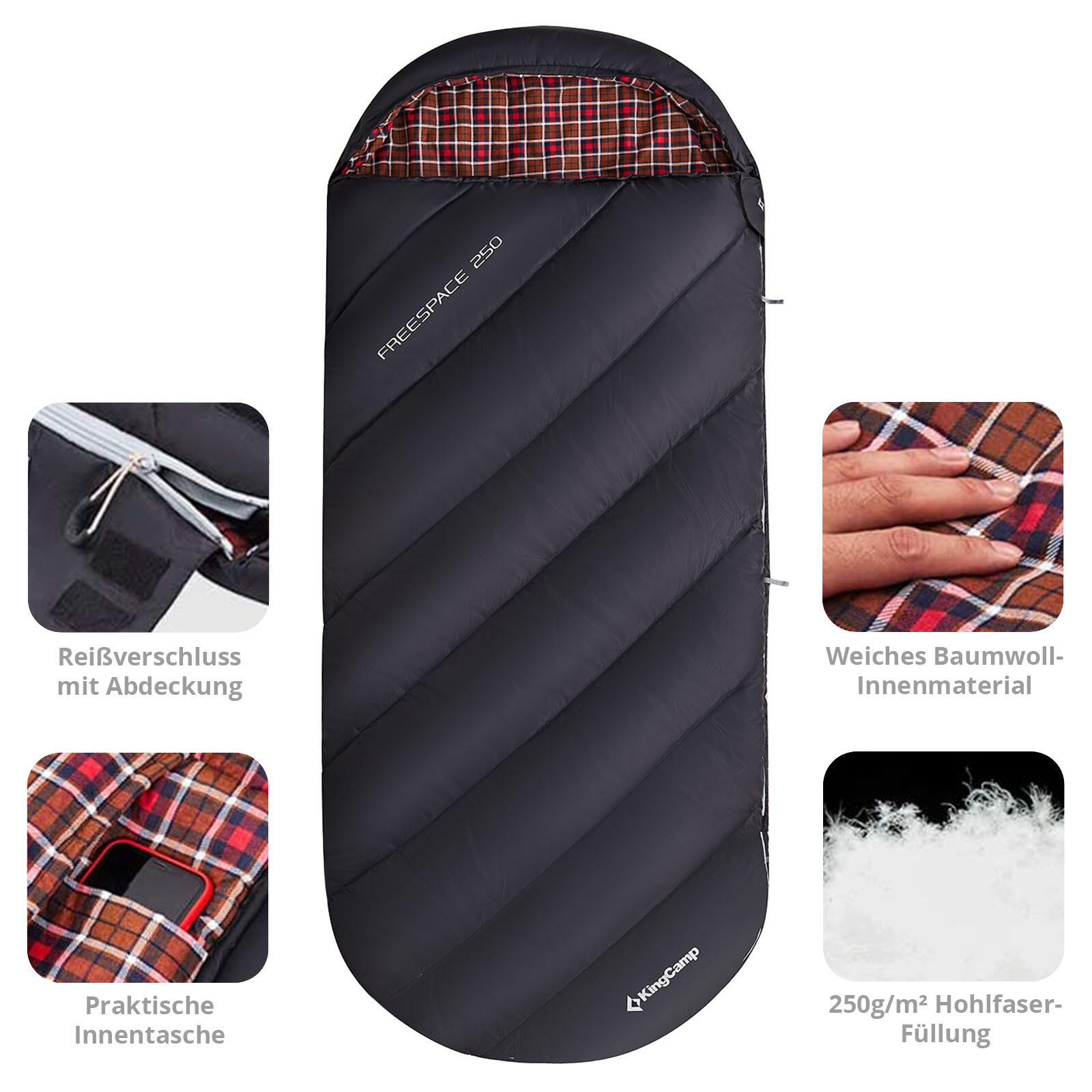 Manta saco de dormir Freespace 250 invierno algodón ancho 12°C 3/6