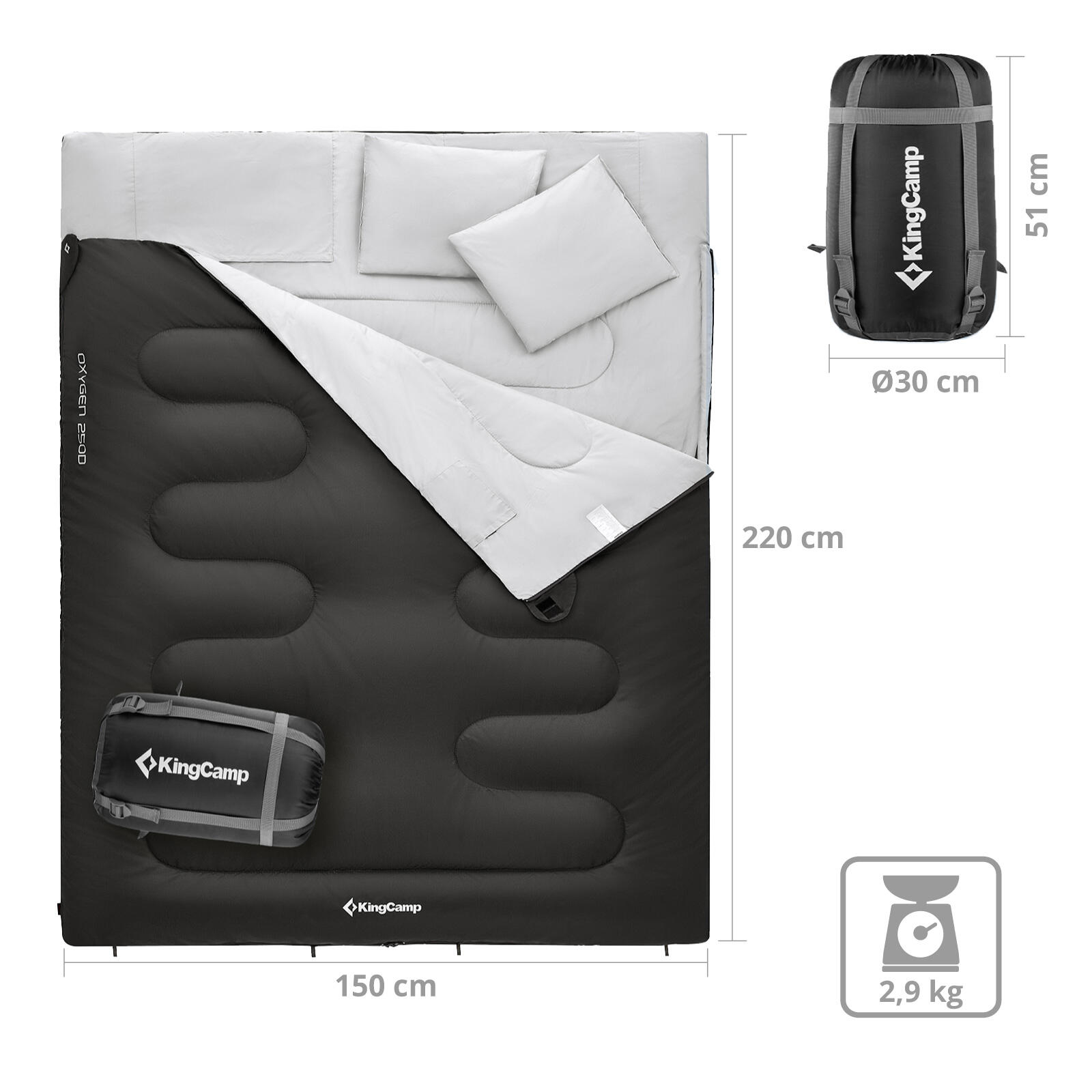 Kingcamp - Sac De Couchage Oxygen 250 D 2 Personnes Double Long 12°c - Sac De Couchage - Noir - Taille Unique - Decathlon