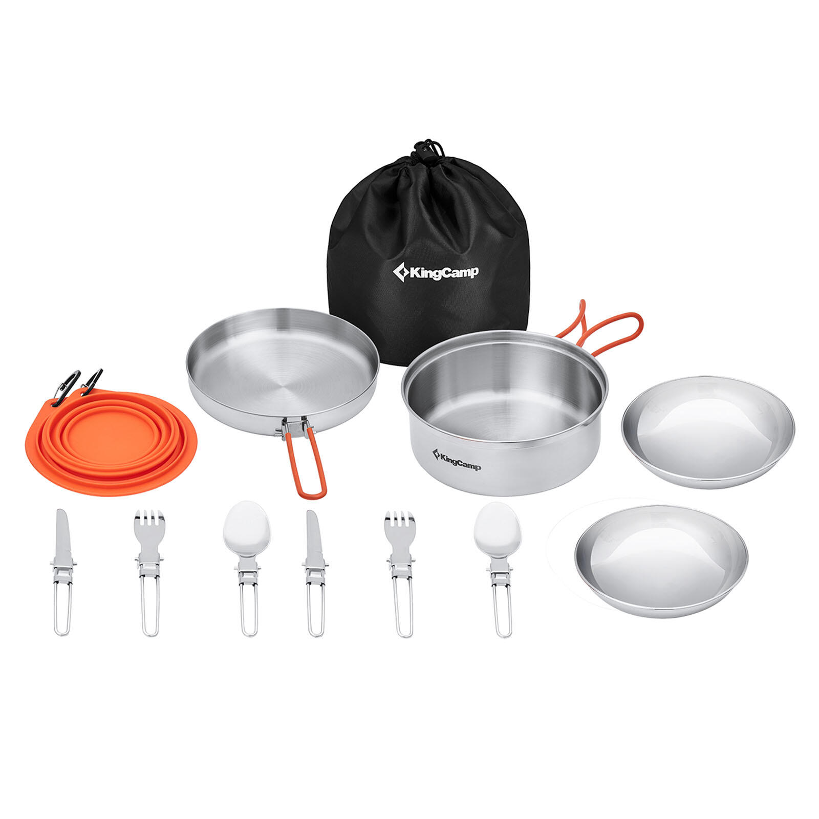 Kingcamp - Vaisselle De Camping Set Cuisine Adventurer I Pro En Acier Casserole - Faitout - Gris|orange - Taille Unique - Decathlon