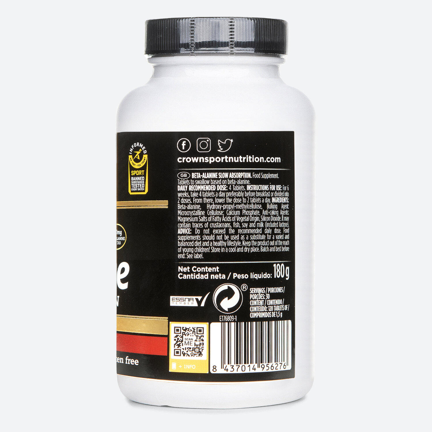 Bote de aminoácidos no esenciales ‘Beta Alanine Slow Absortion‘ 120 Cápsulas 2/5
