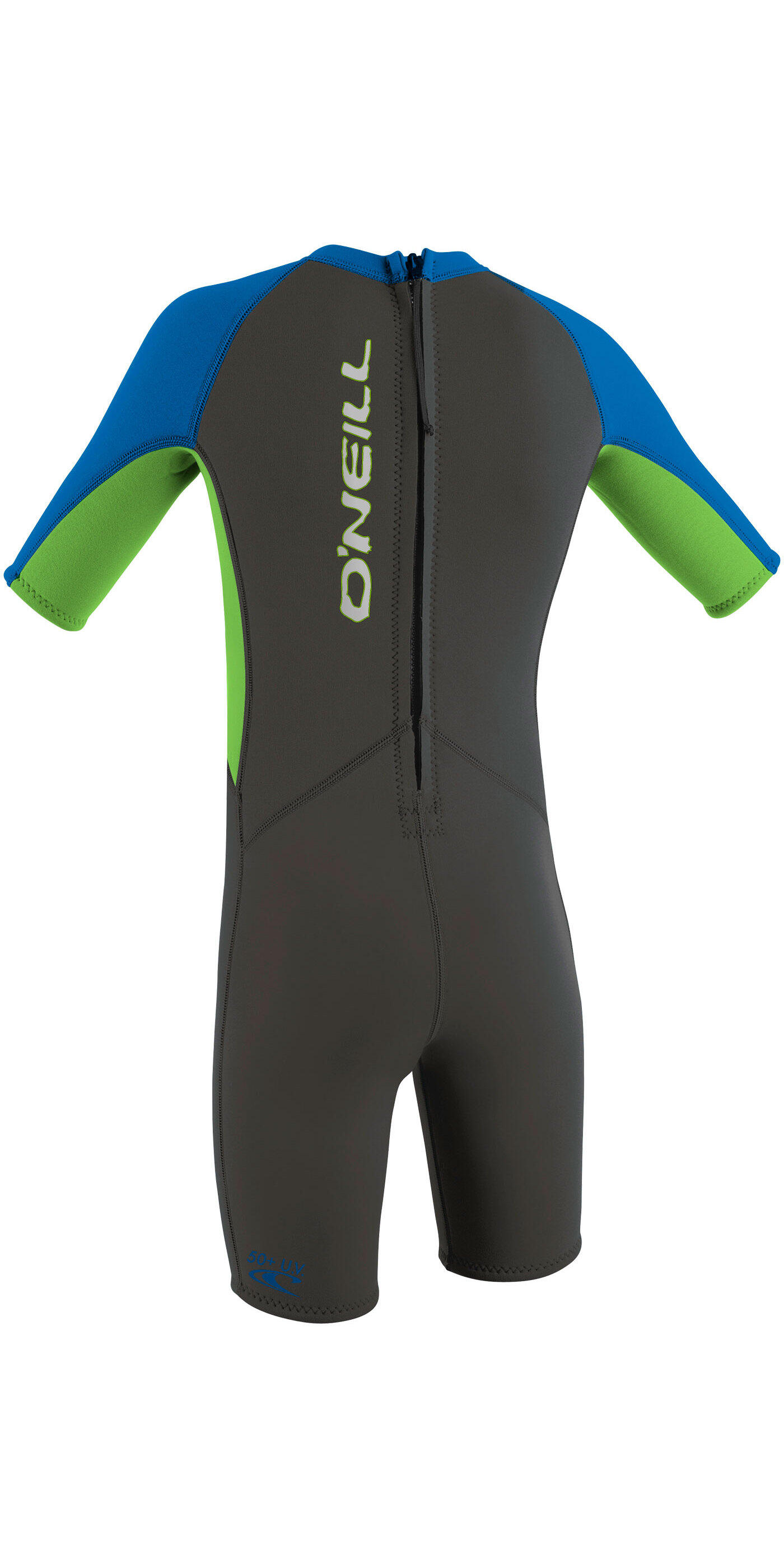 2024 O'Neill Reactor 2mm Back Zip Shorty Wetsuit - Graphite / Dayglo / Ocean 2/3