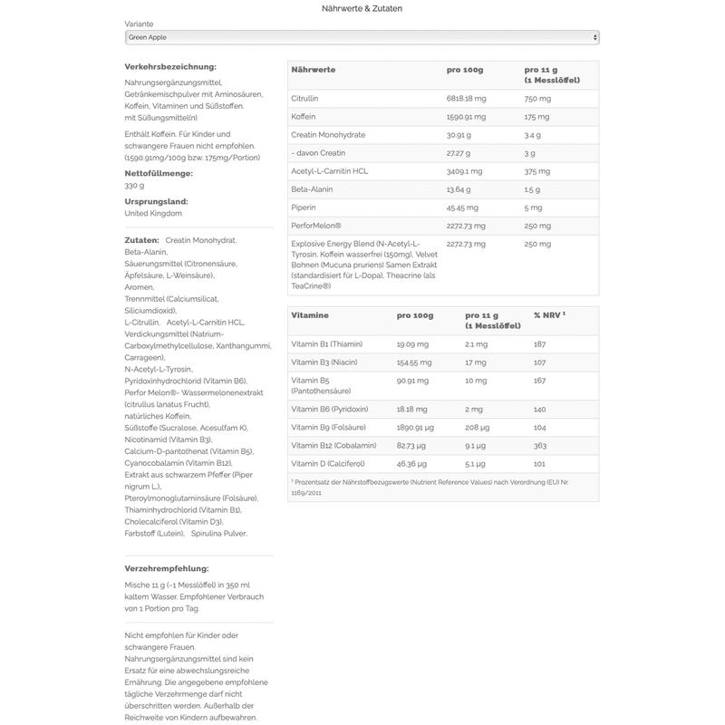 Gold Standard PreWorkout Pomme Verte 330g OPTIMUM NUTRITION Decathlon