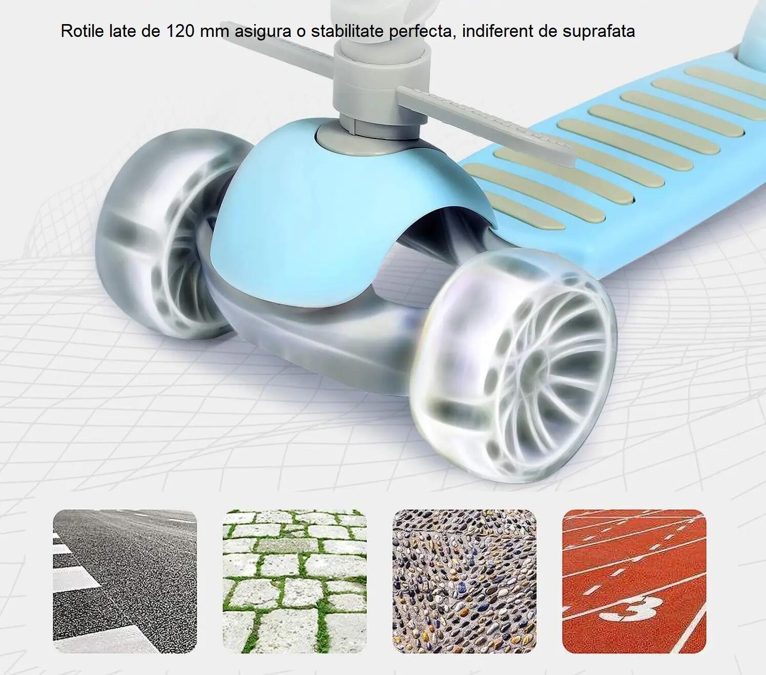Trotineta Kinder XS 5 in 1 cu roti luminoase,  Albastra 4/5