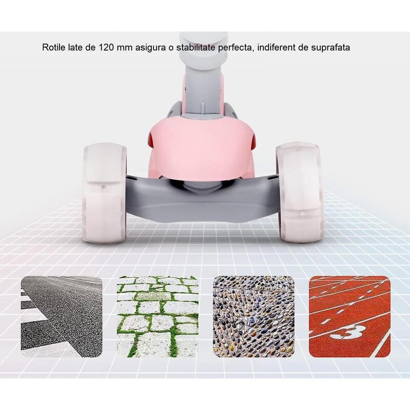 Trotineta Kinder XS 5 in 1 cu roti luminoase, Roz