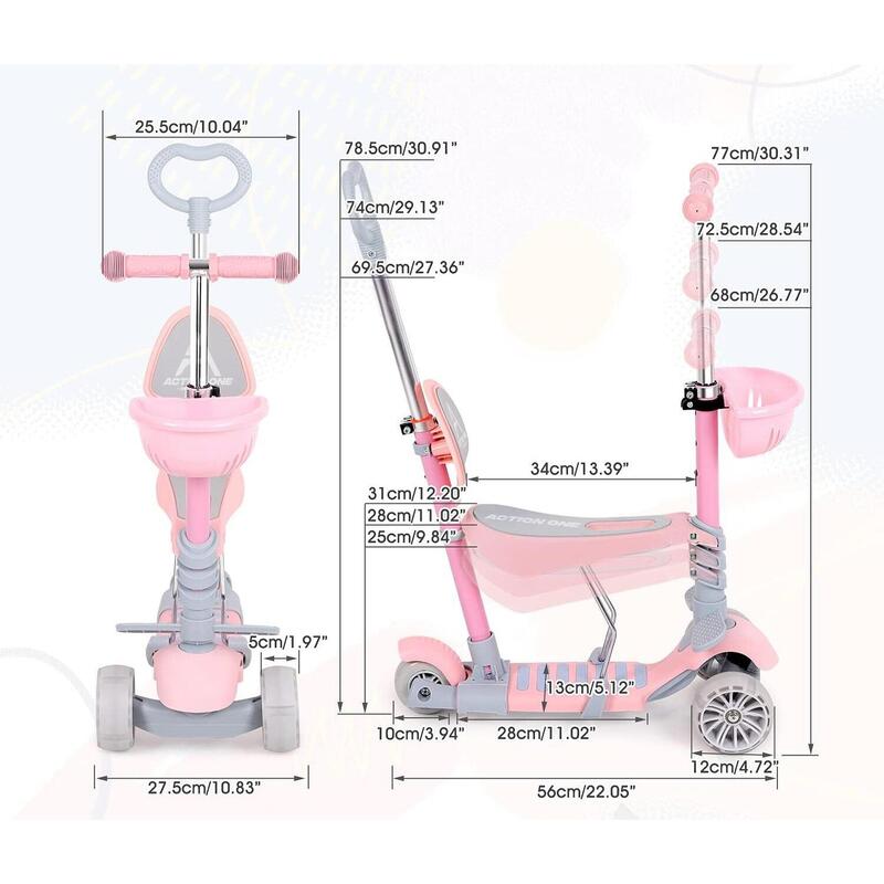 Kinder XS 5 az 1-ben roller világító kerekekkel, Rózsaszín