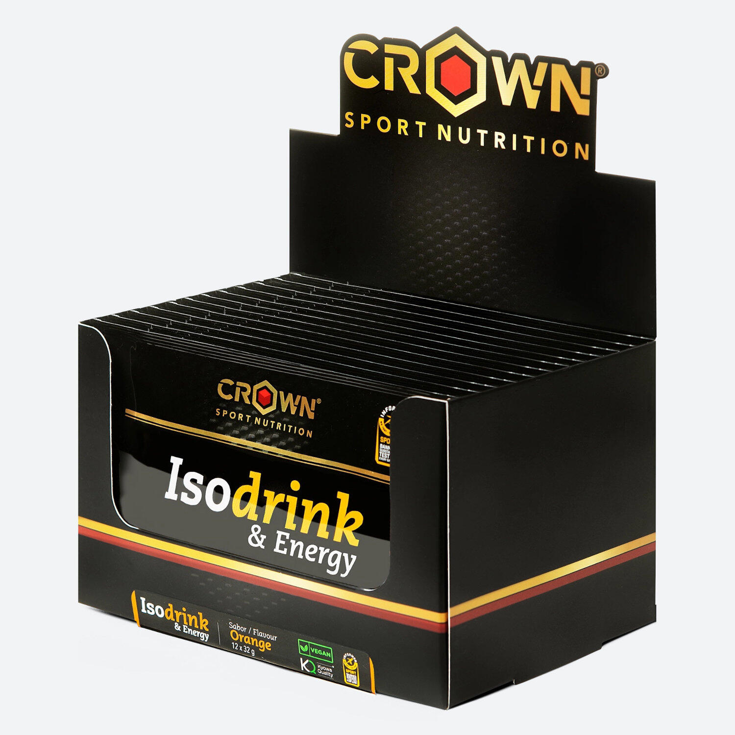 CROWN SPORT NUTRITION Caixa com 12 saquetas de pó isotónico 'Isodrink & Energy' de 32 g Laranja