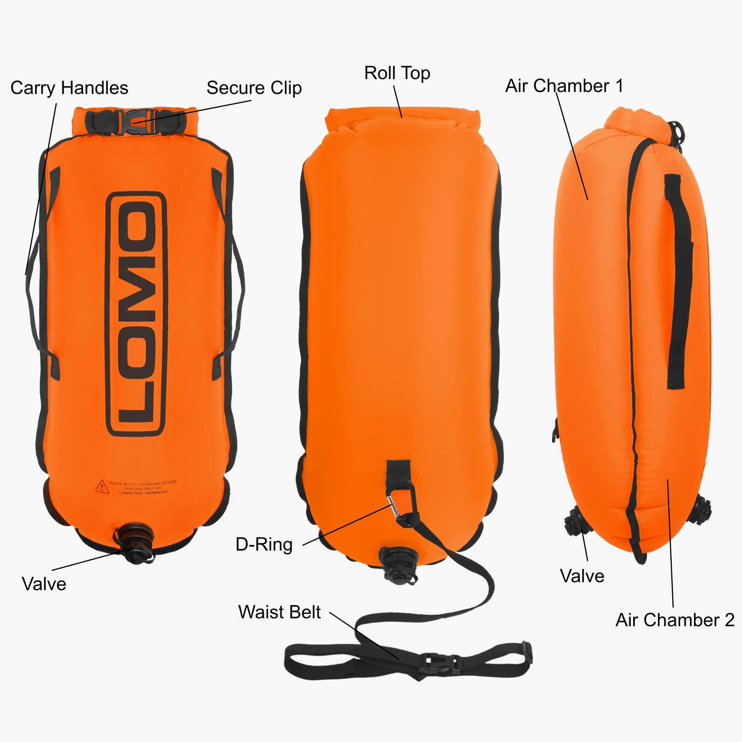 Lomo Swimming Tow Float Dry Bag - Orange 4/8