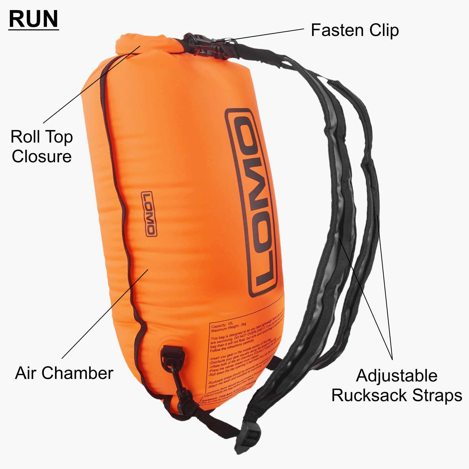 Lomo Swim Run Drybag Tow Float Rucksack - Orange 6/8