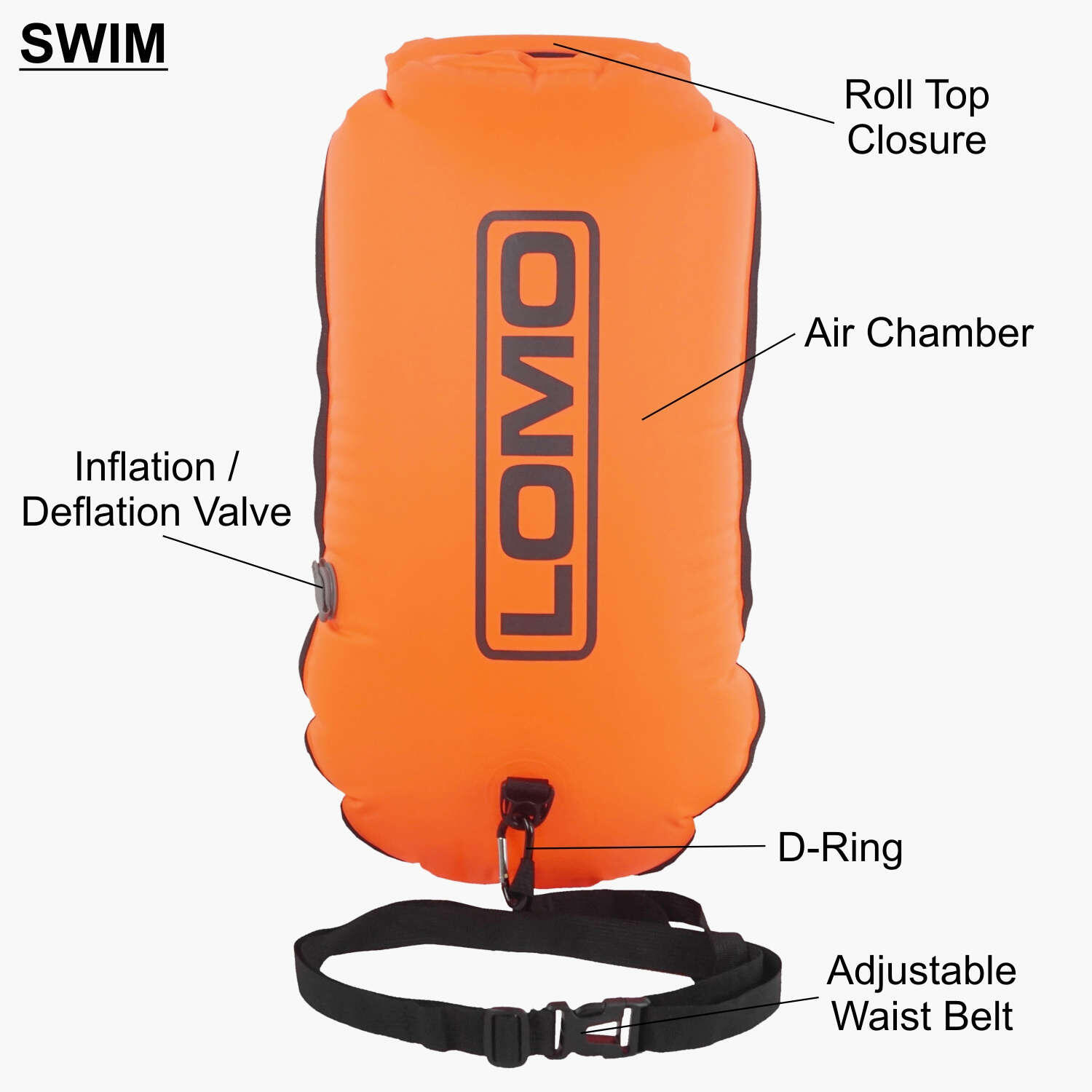 Lomo Swim Run Drybag Tow Float Rucksack - Orange 4/8