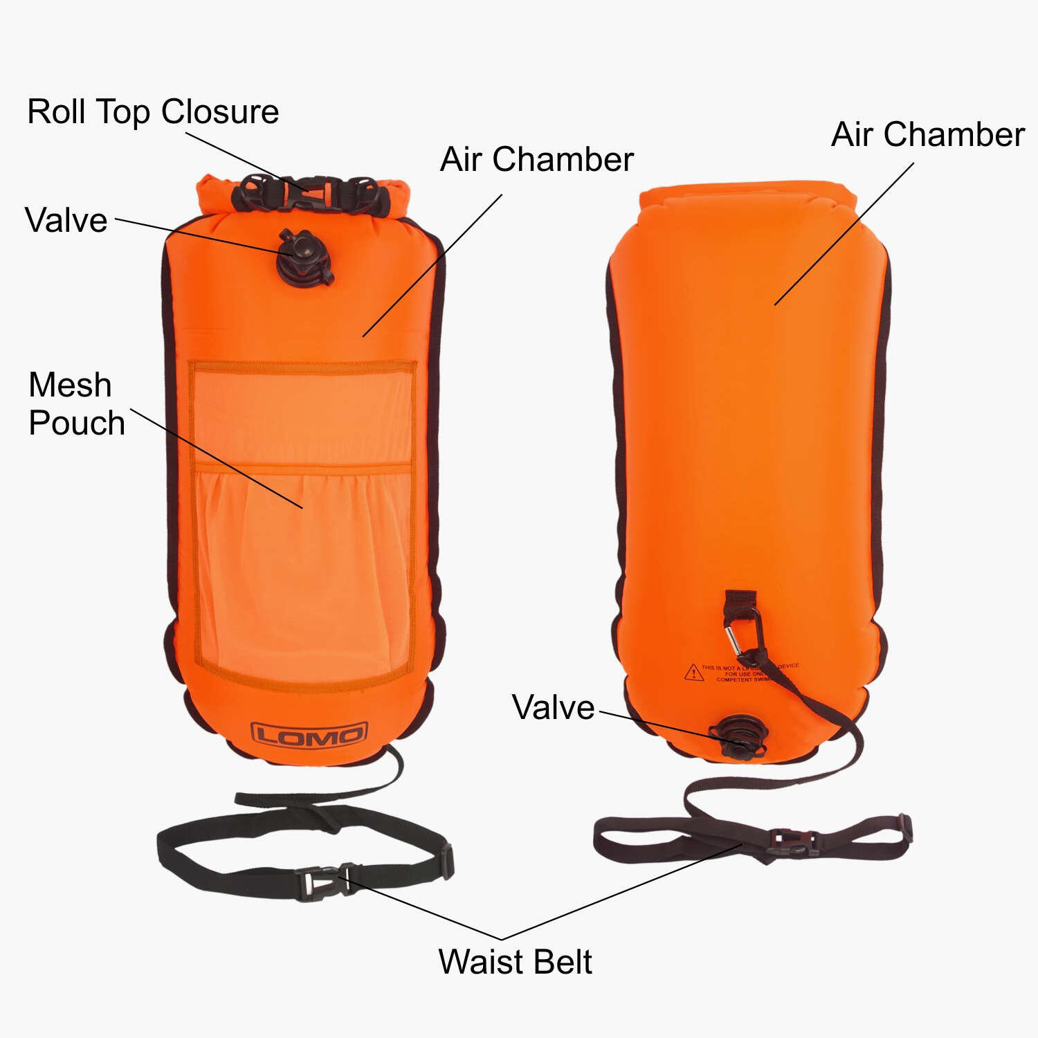 Lomo Swimming Tow Float Dry Bag With Mesh Pouch - Orange 3/6