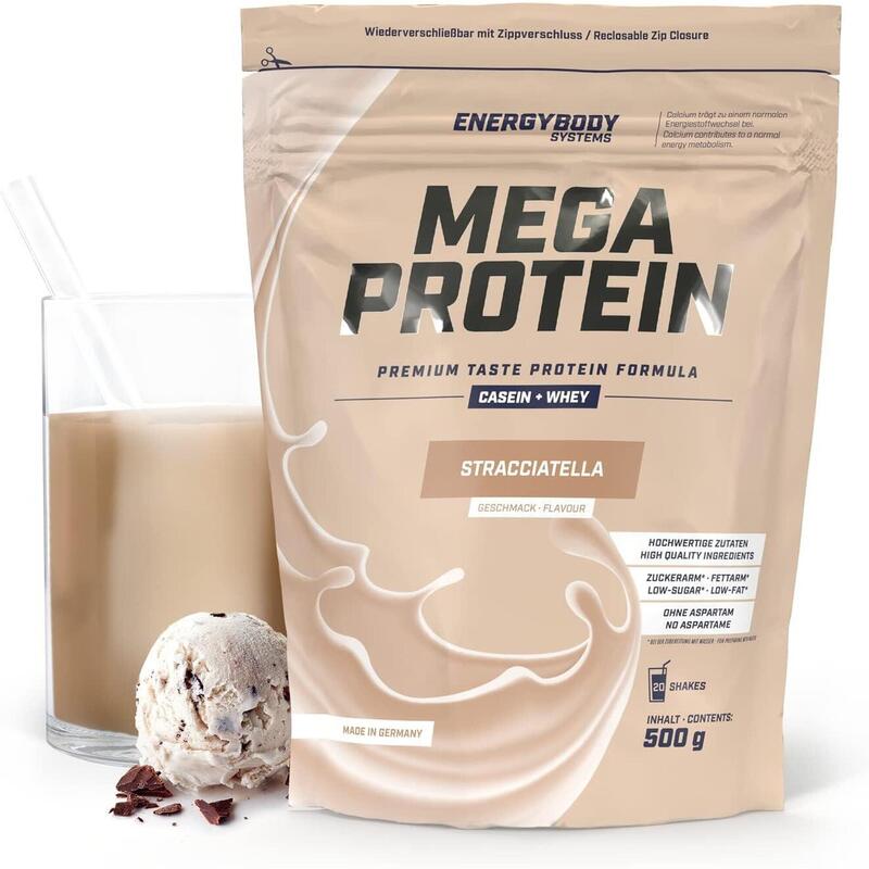 Mega Protein Stracciatella, Eiweißshake Proteinpulver mit Whey & Casein, 500 g