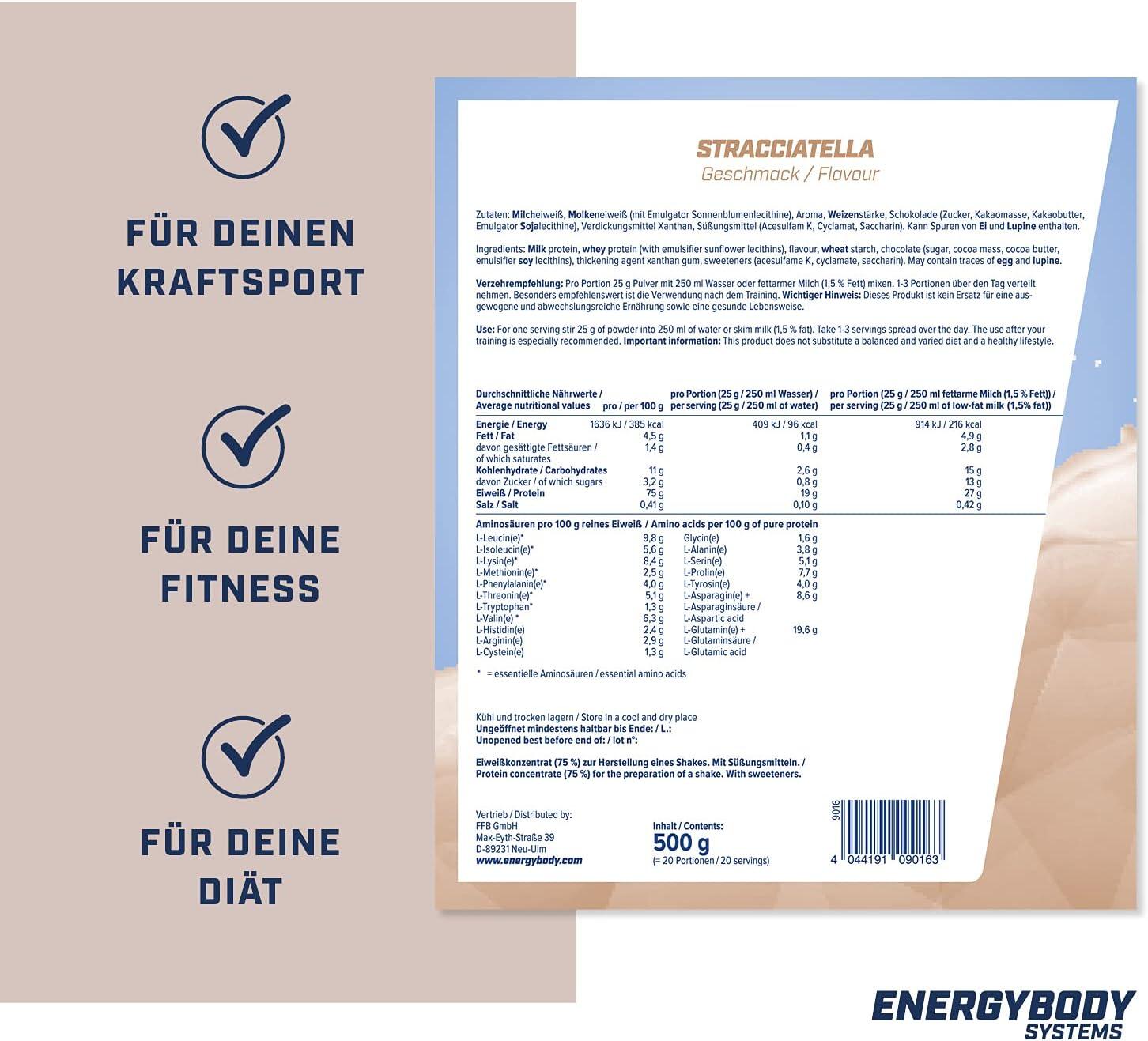 Mega Protein Stracciatella, Eiweißshake Proteinpulver mit Whey & Casein, 500 g 3/4