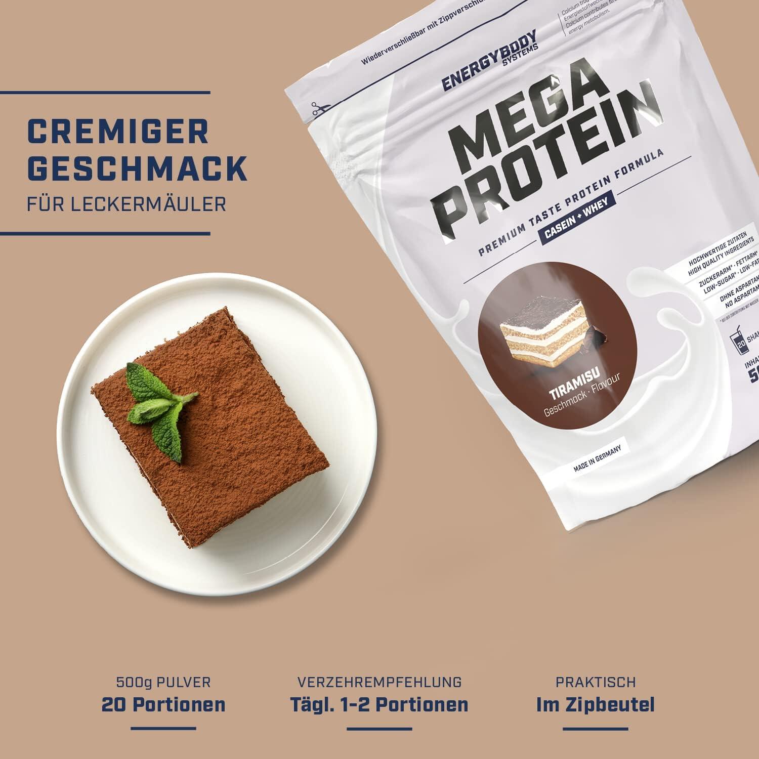 Mega Protein Tiramisu, Eiweißshake Proteinpulver mit Whey & Casein, 500 g 2/4
