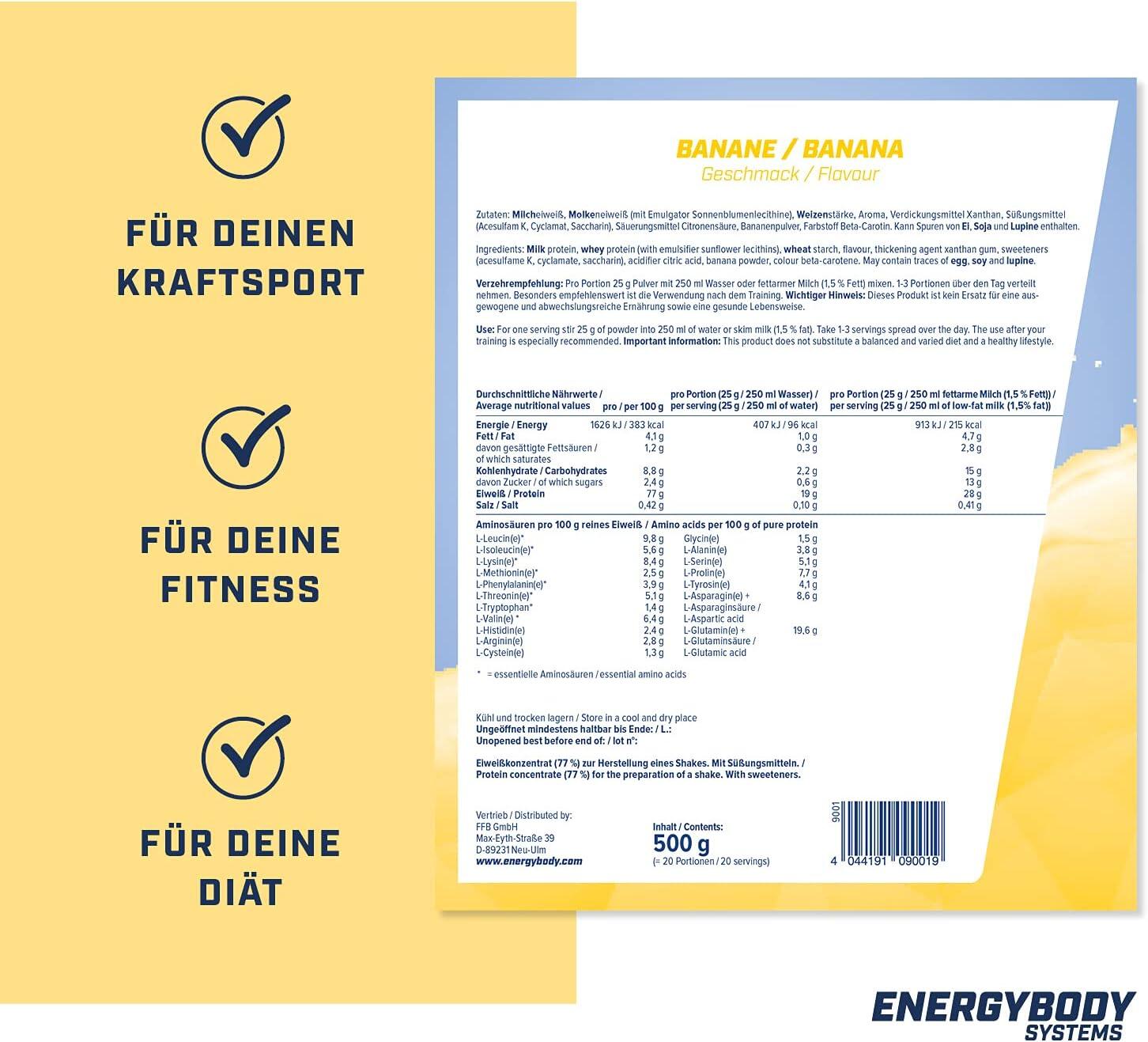 Mega Protein Banane, Mehrkomponenten-Protein Eiweißshake Proteinpulver mit Whey 3/4