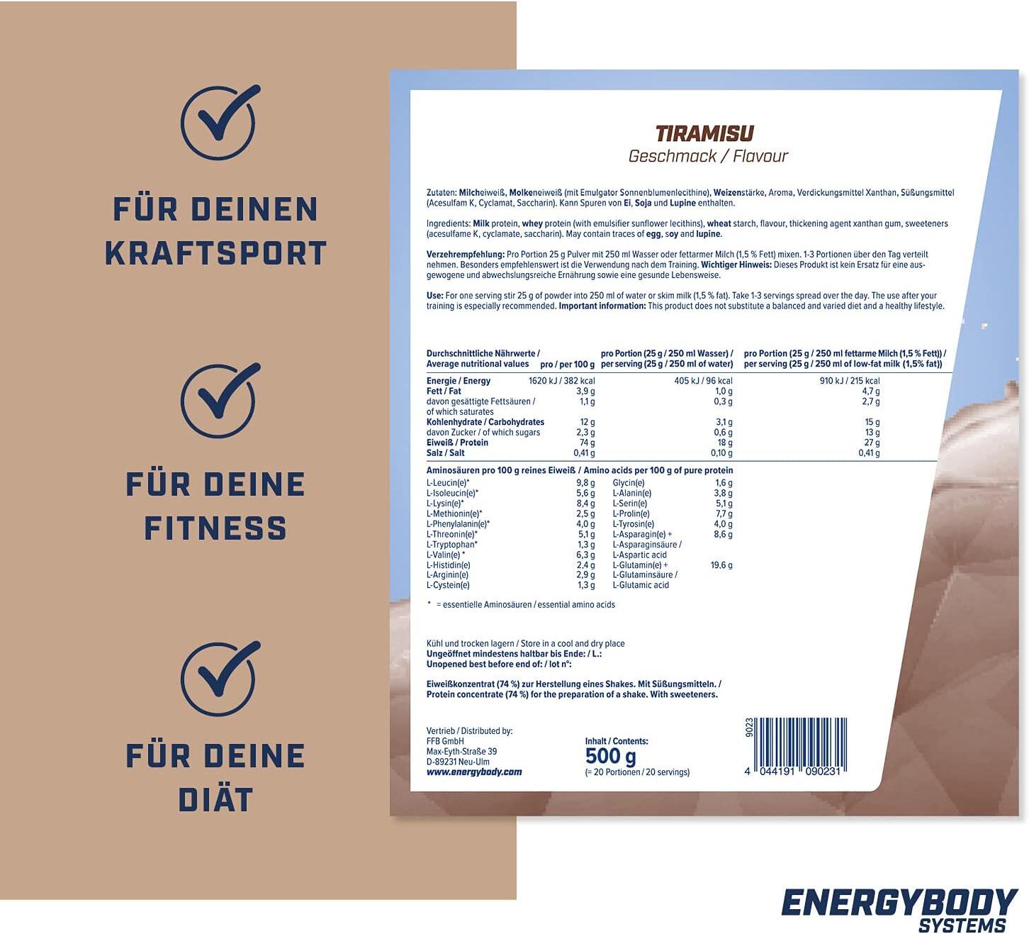Mega Protein Tiramisu, Eiweißshake Proteinpulver mit Whey & Casein, 500 g 3/4