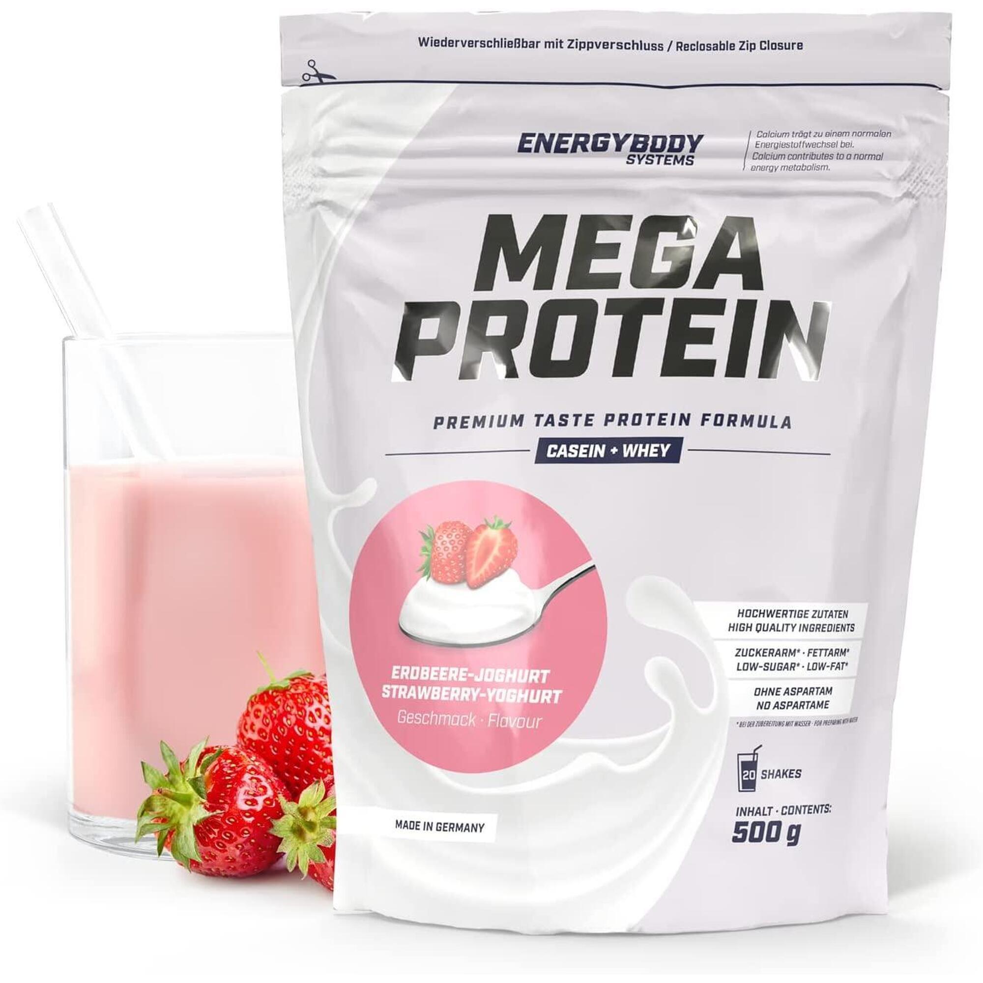 Mega Protein Erdbeere-Joghurt, Eiweißshake Proteinpulver mit Whey & Casein, 500