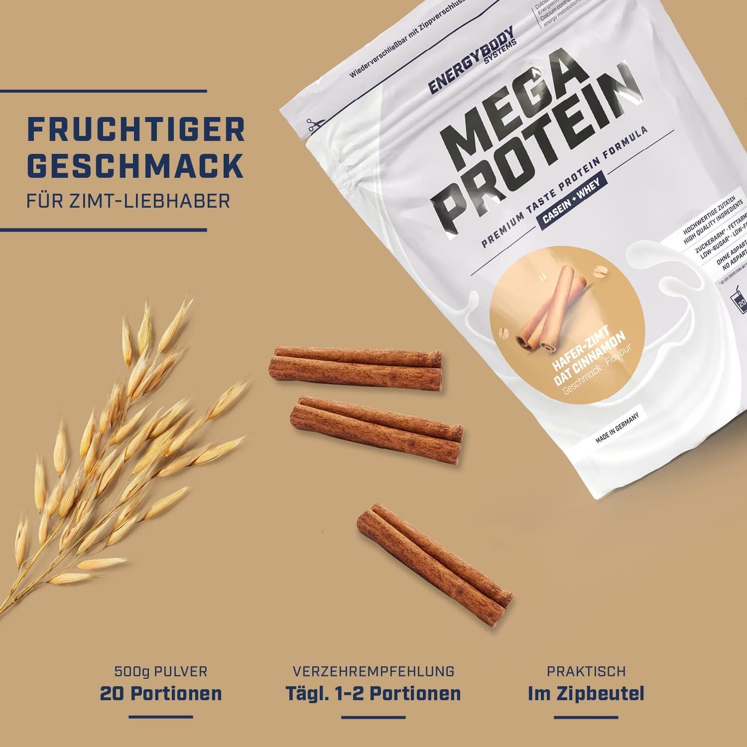 Mega Protein Hafer-Zimt, Eiweißshake Proteinpulver mit Whey & Casein, 500 g 2/4