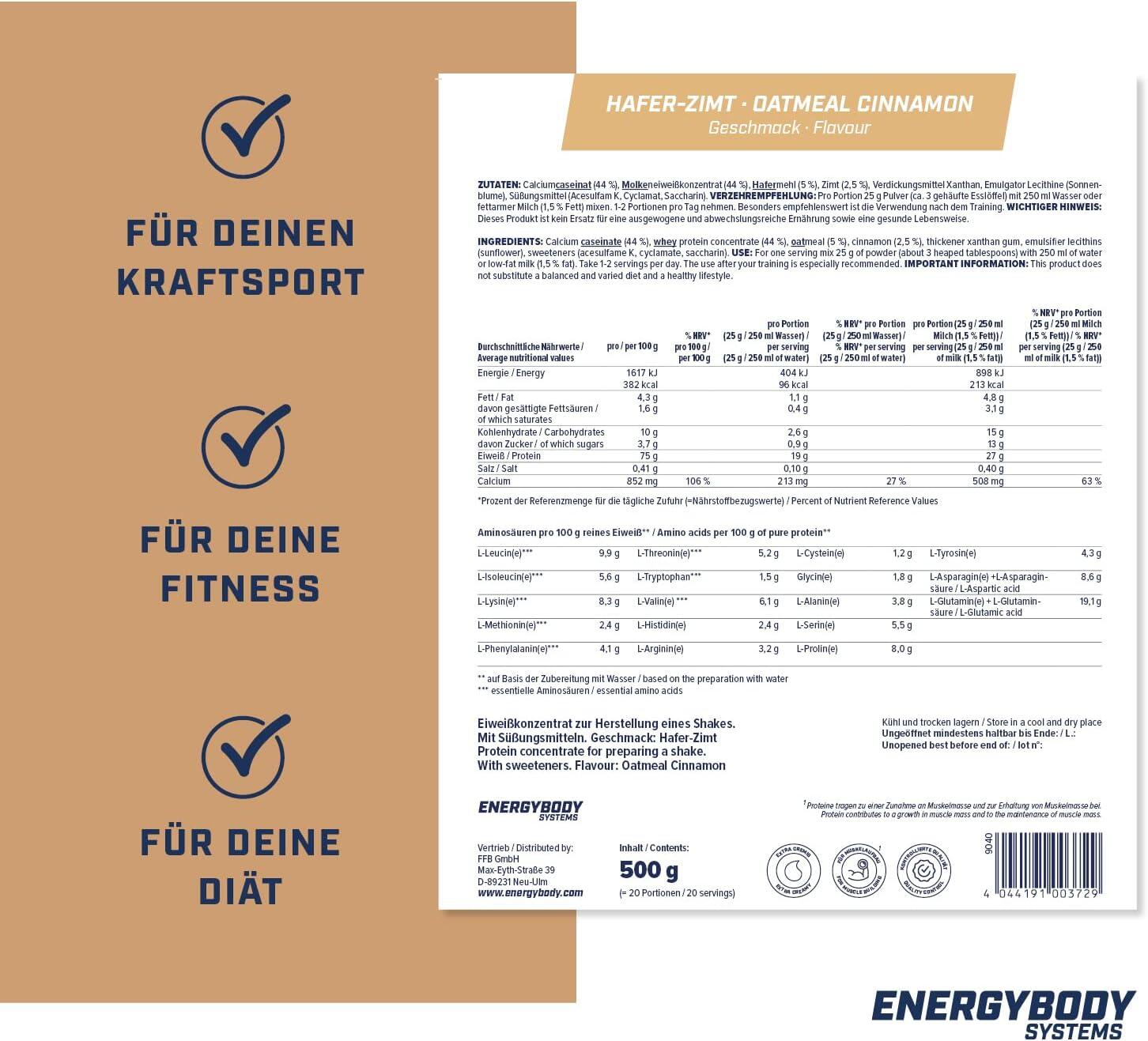 Mega Protein Hafer-Zimt, Eiweißshake Proteinpulver mit Whey & Casein, 500 g 3/4