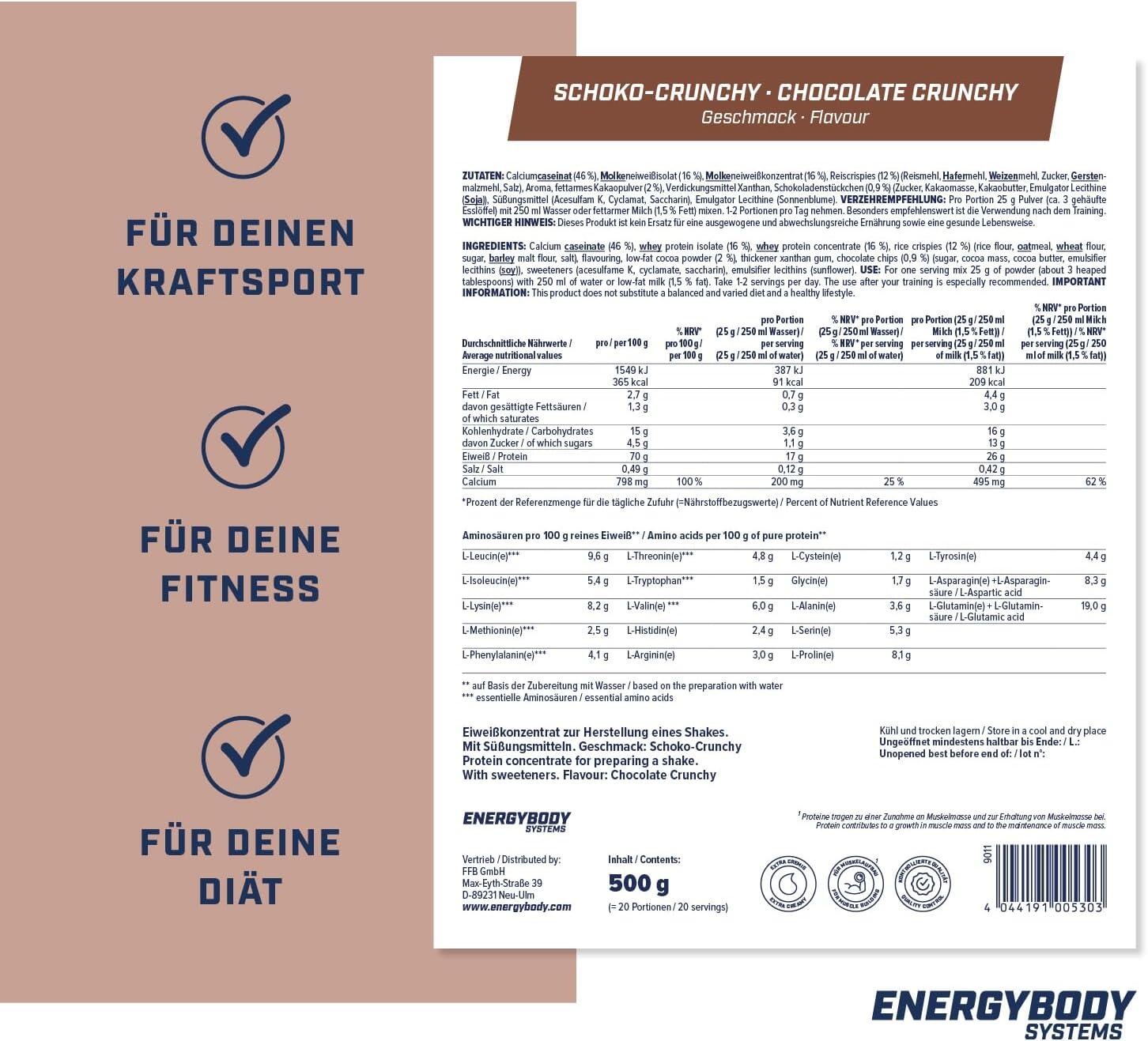 Mega Protein Schoko-Crunchy, Eiweißshake Proteinpulver mit Whey & Casein, 500 g 3/4