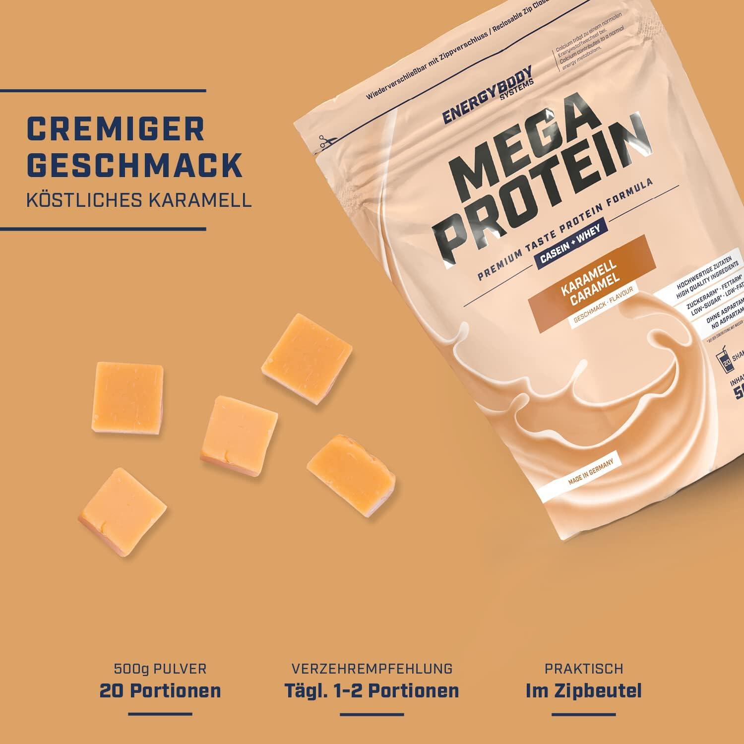 Mega Protein Karamell, Eiweißshake Proteinpulver mit Whey & Casein, 500 g 2/4
