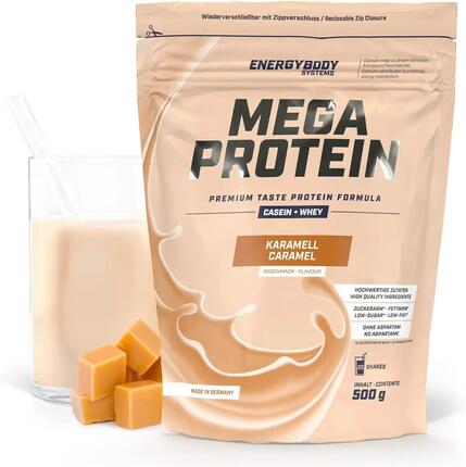 Mega Protein Karamell, Eiweißshake Proteinpulver mit Whey & Casein, 500 g